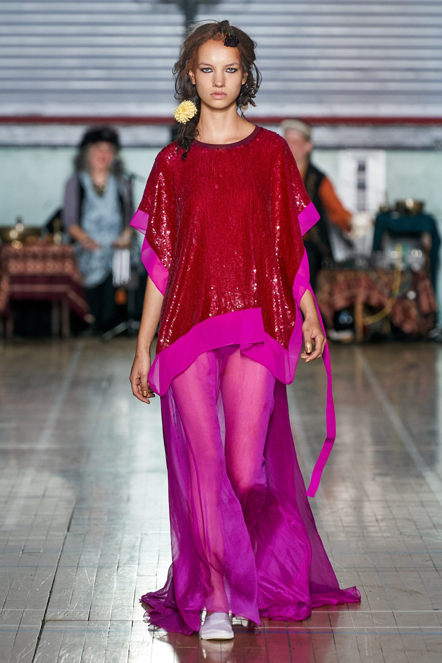 red sequin sleeveless relaxed layered shiny top