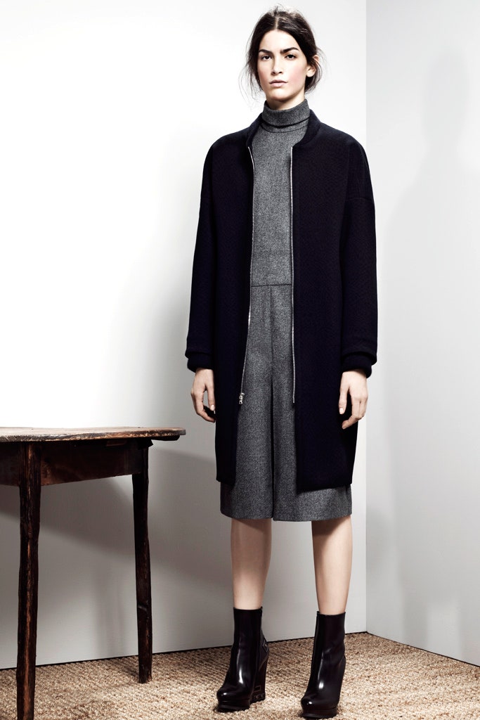 black wool coat gray dress