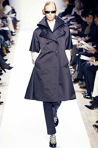 black cotton long-sleeve collared structured zippered midi coat