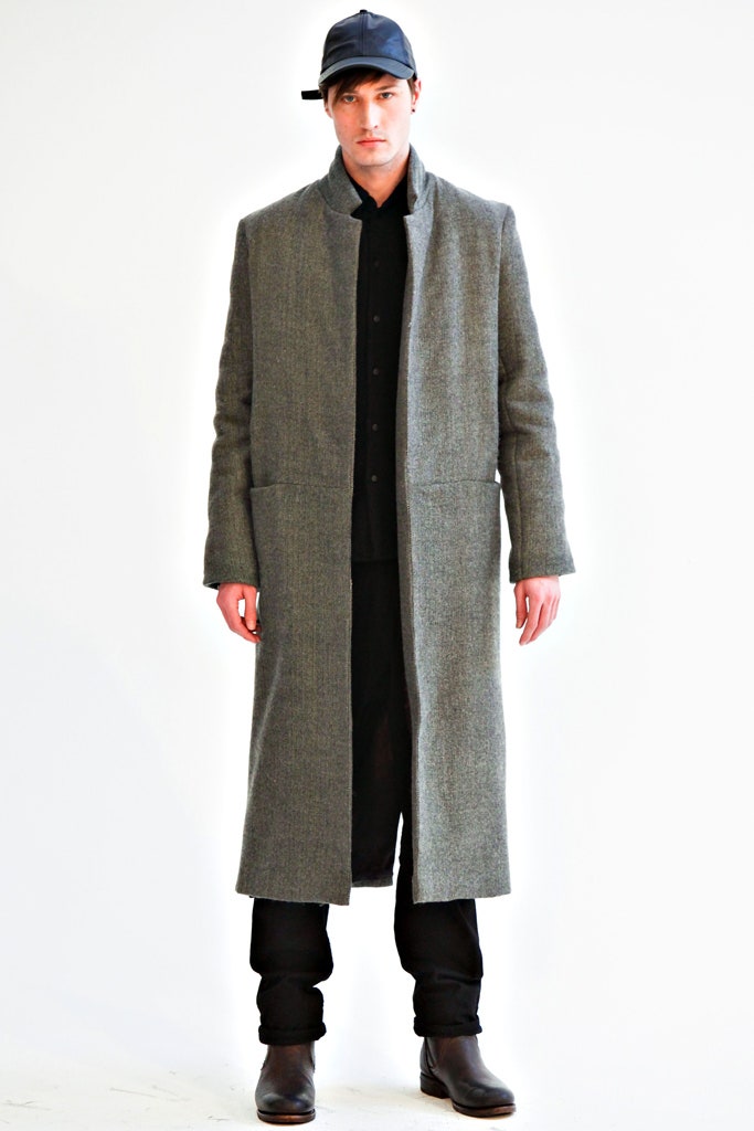 gray wool coat with black shirt