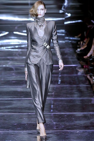 tailored gray silk suit