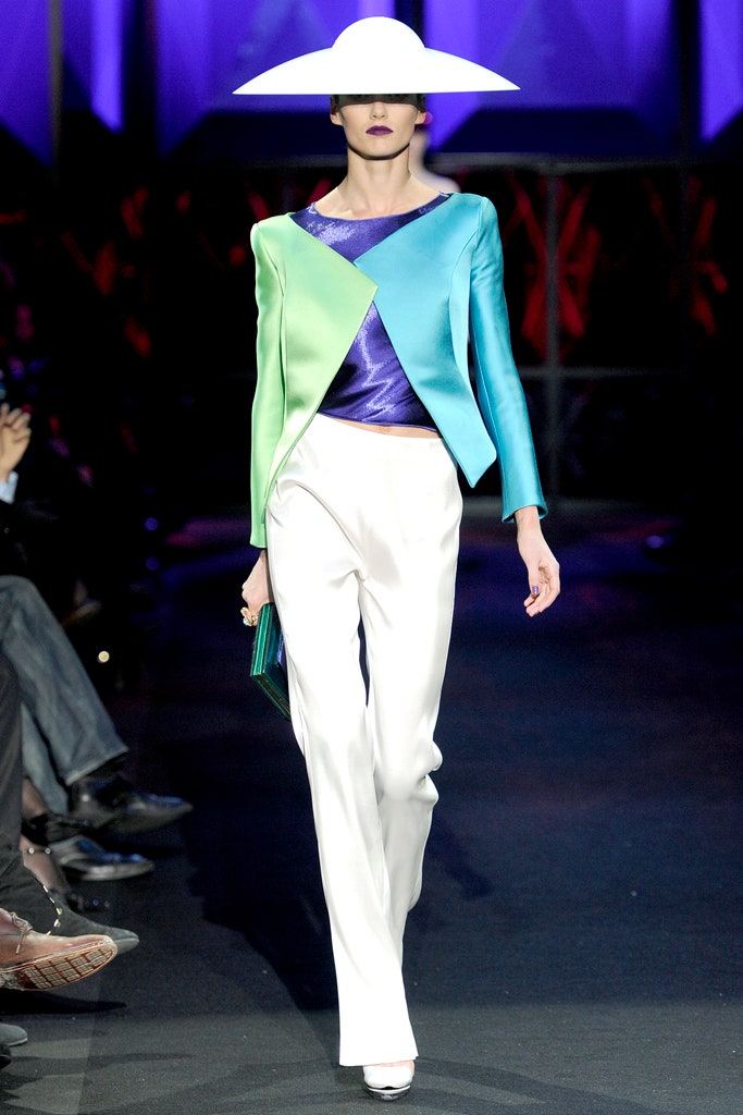 color-blocked silk jacket and tailored pants