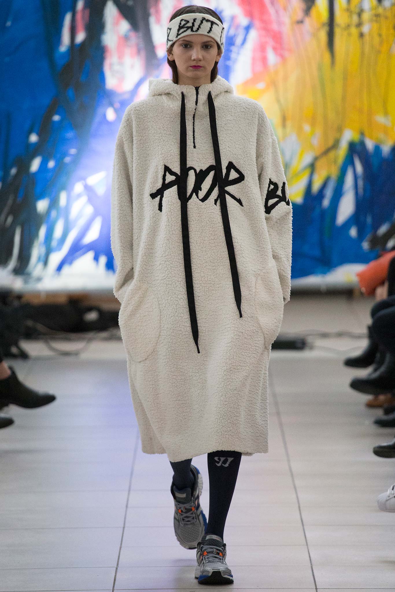 oversized white faux-fur hoodie