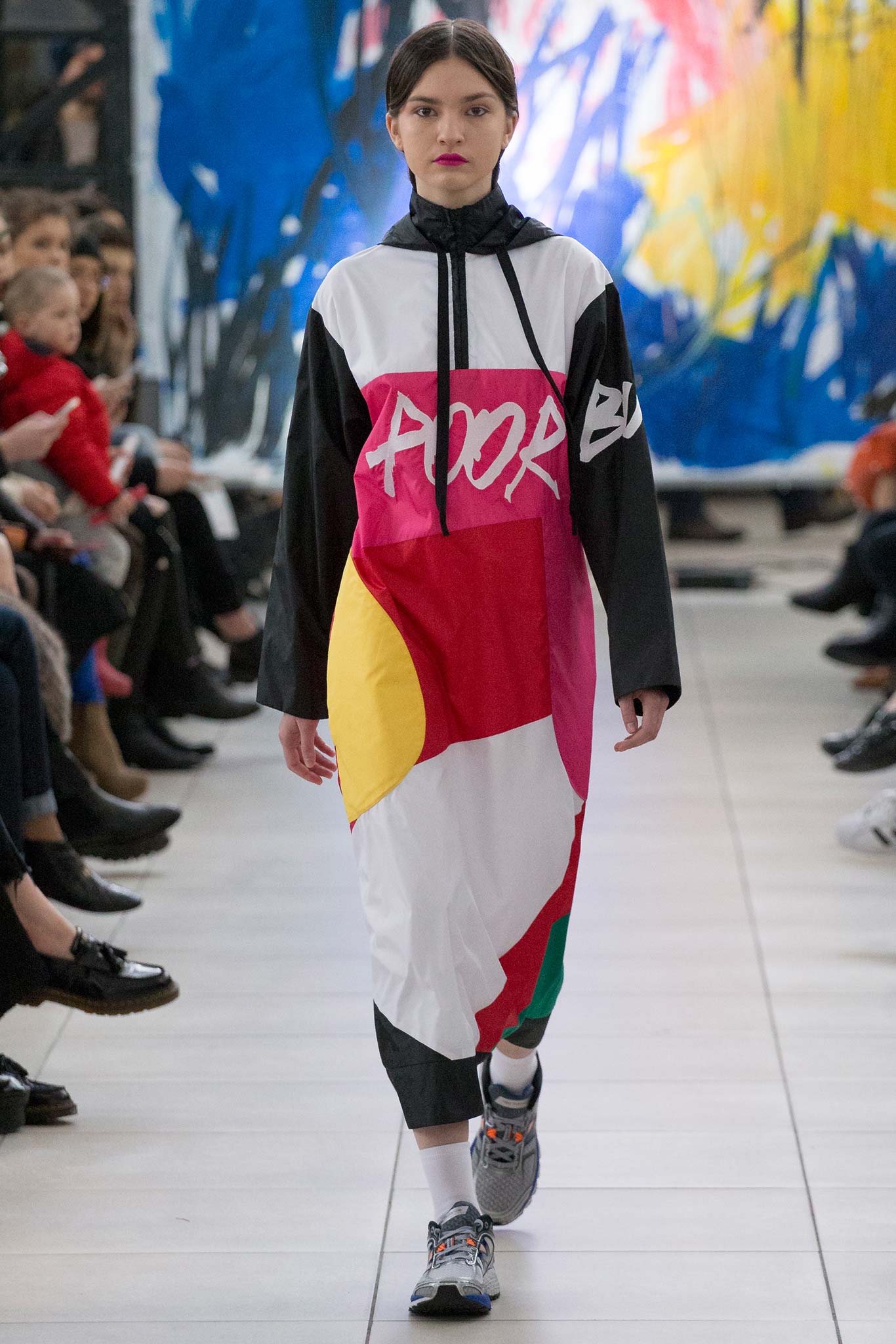 color-blocked midi dress with hood