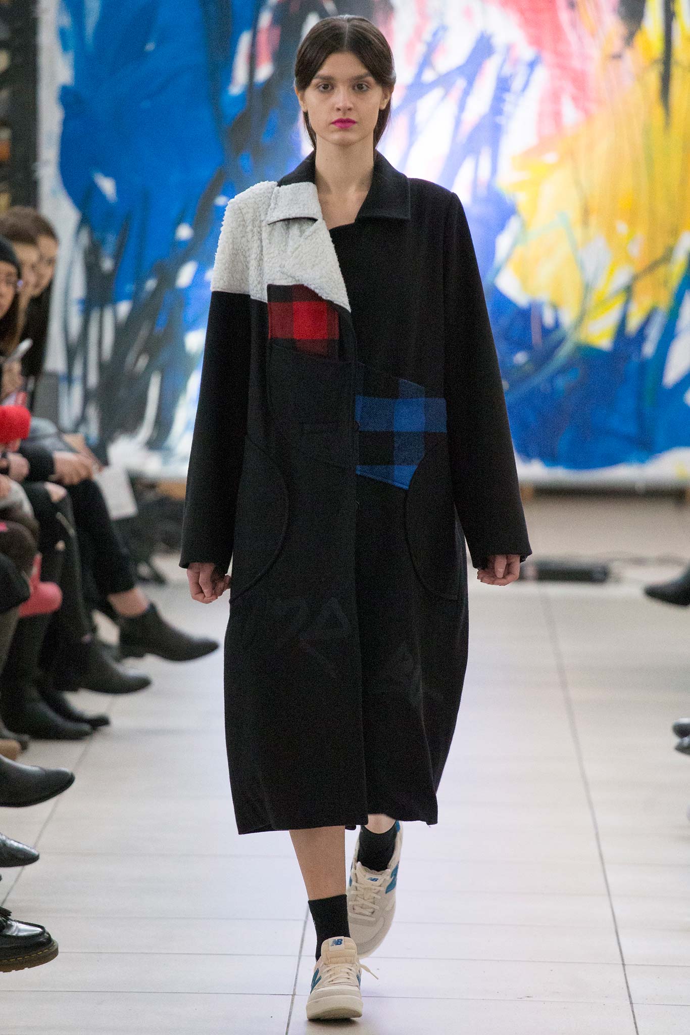 black and white color-blocked coat