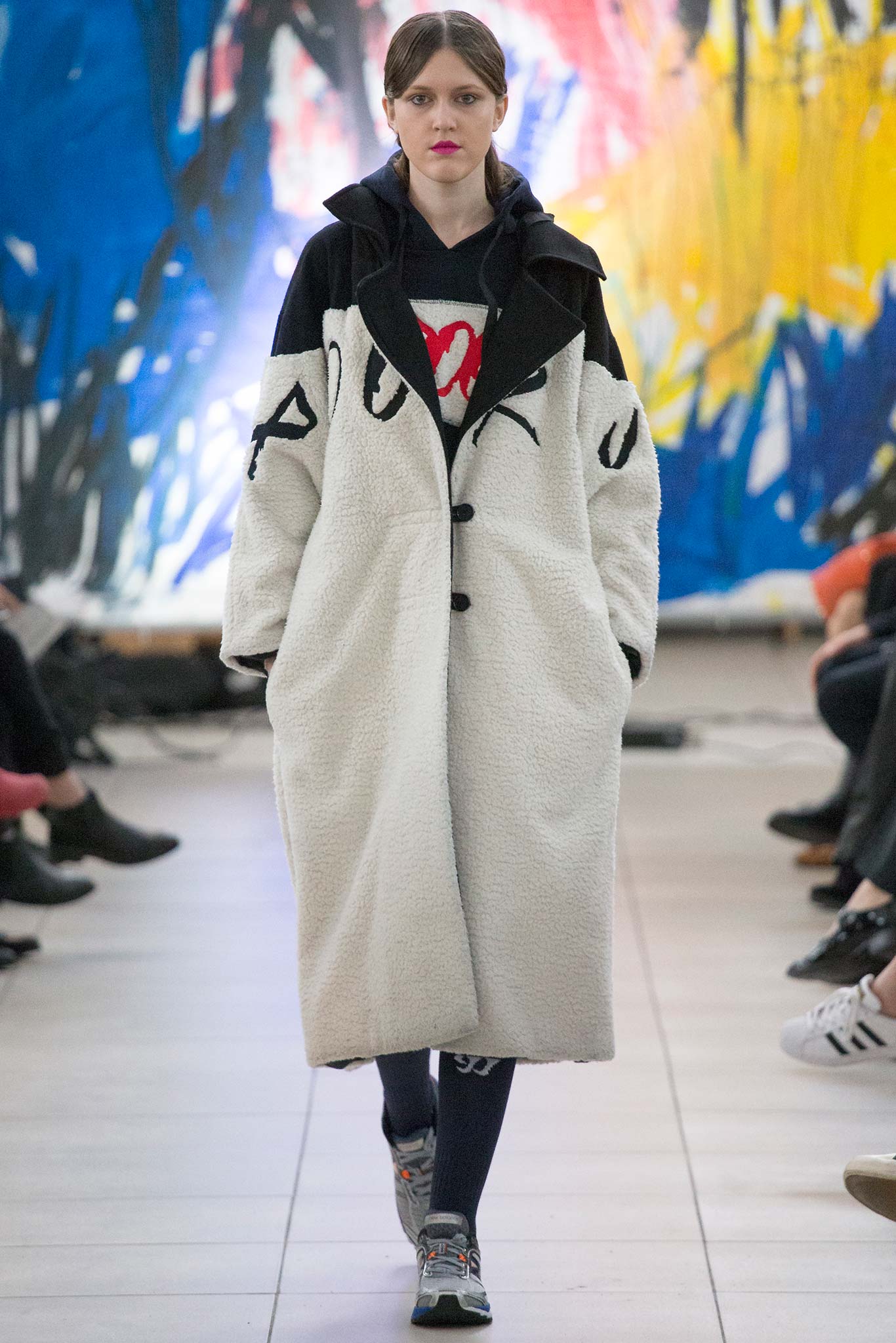 relaxed white faux-fur coat