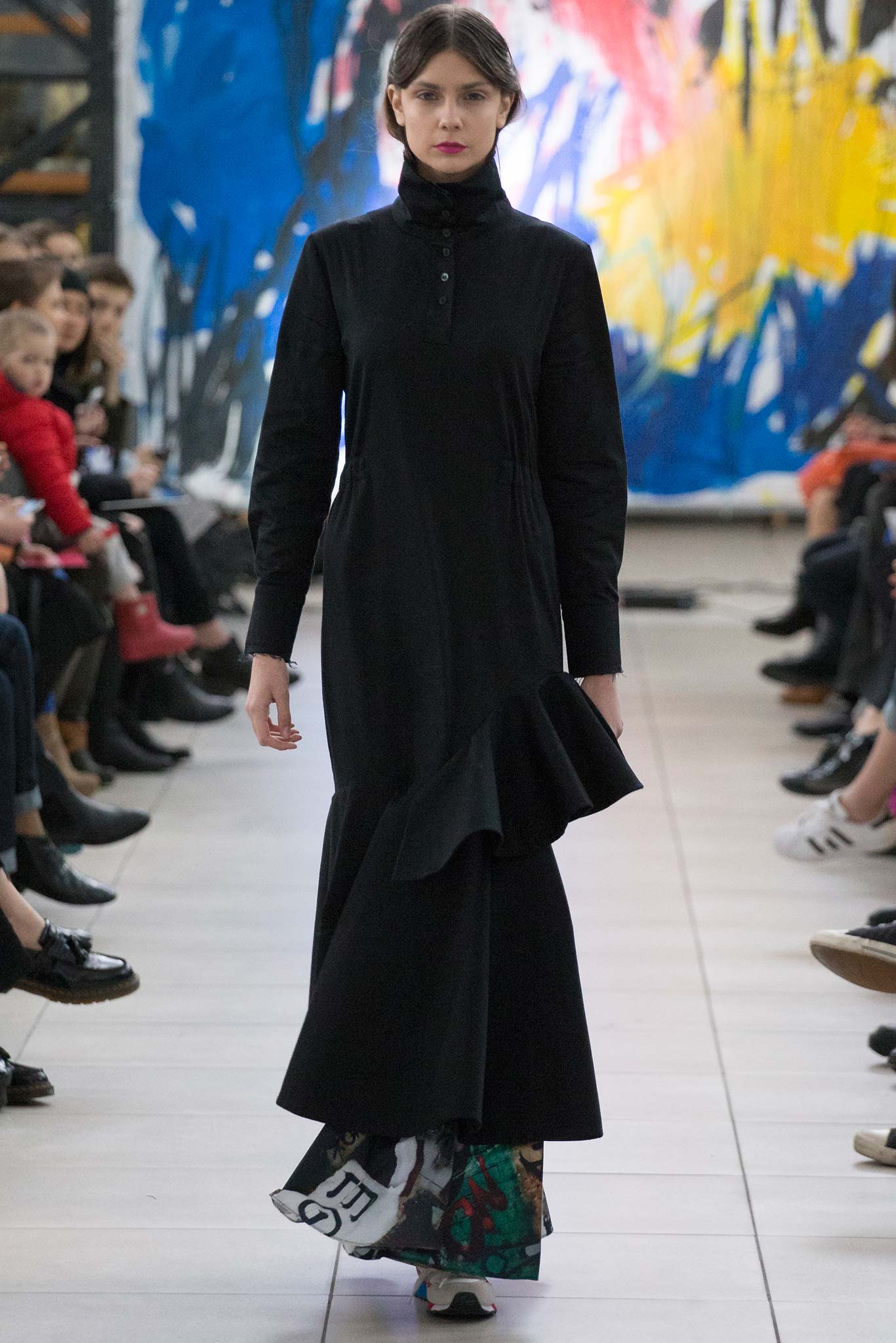 black fitted long-sleeve dress