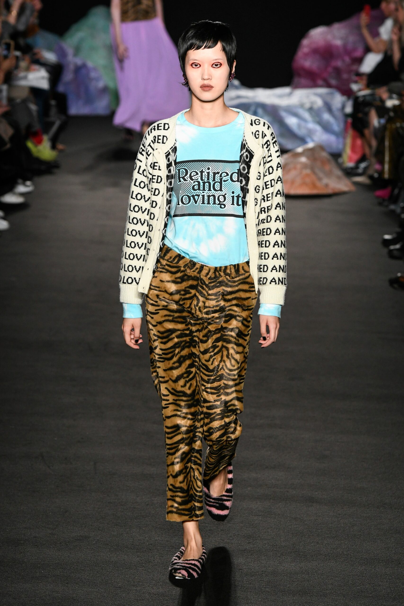 relaxed cardigan with printed t-shirt