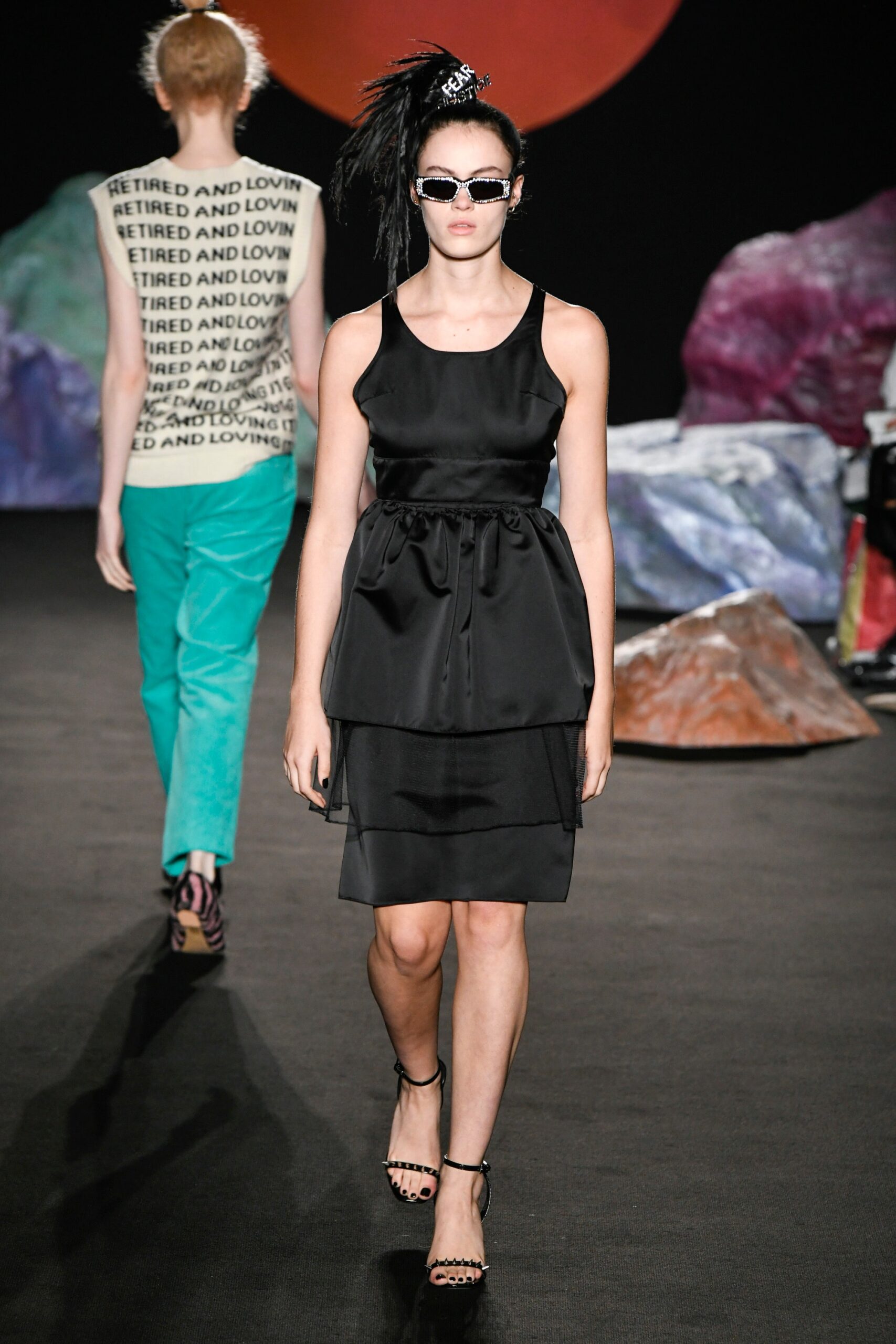 black mini dress with layered design