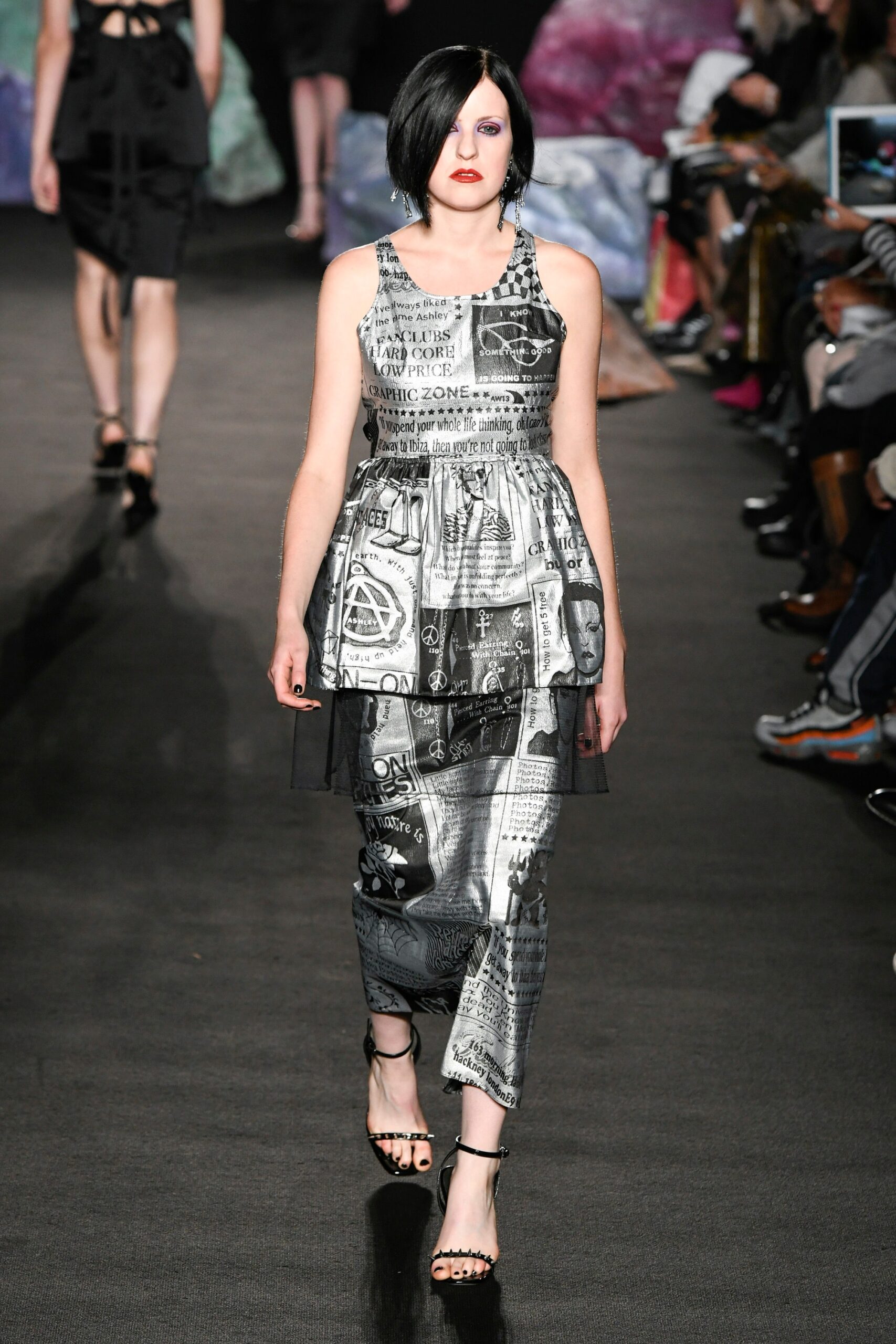 black and white printed midi dress