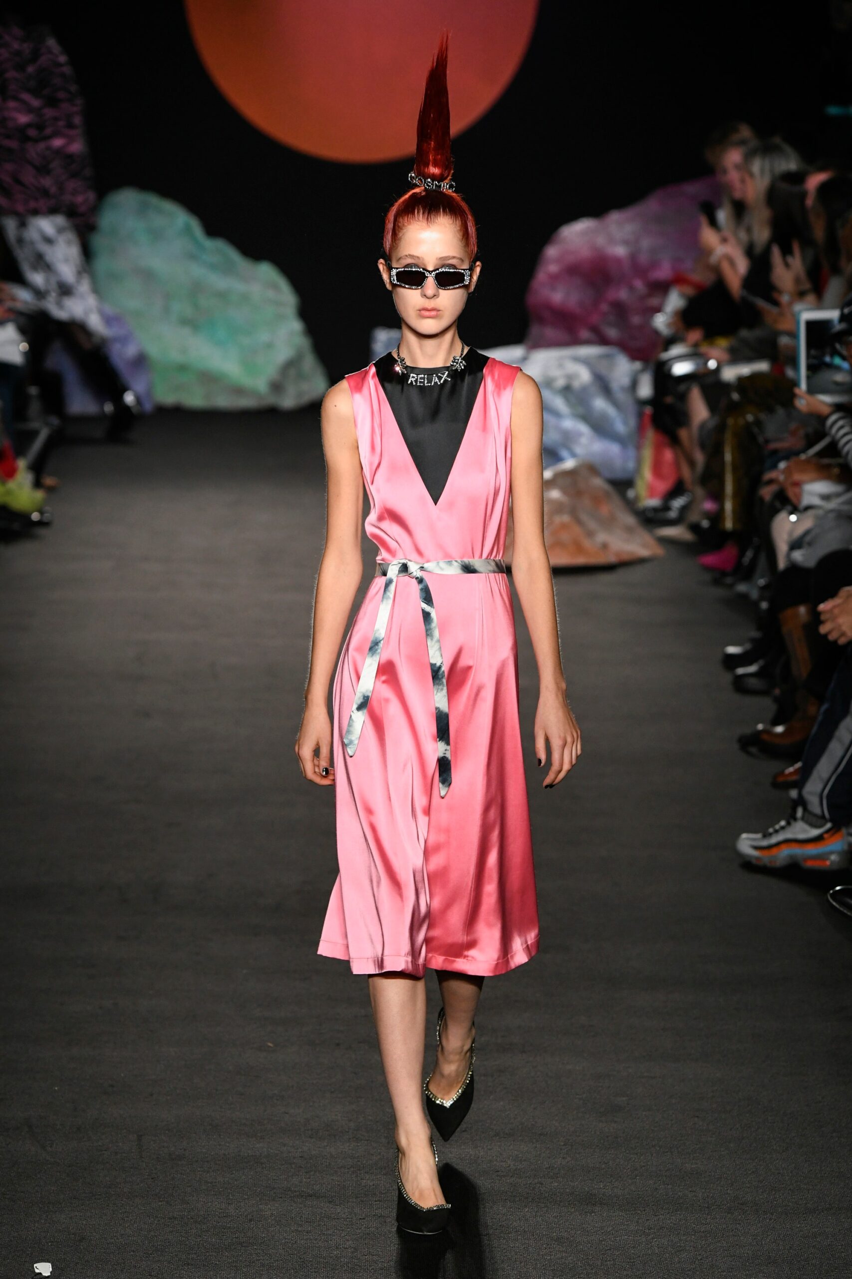 pink satin sleeveless dress