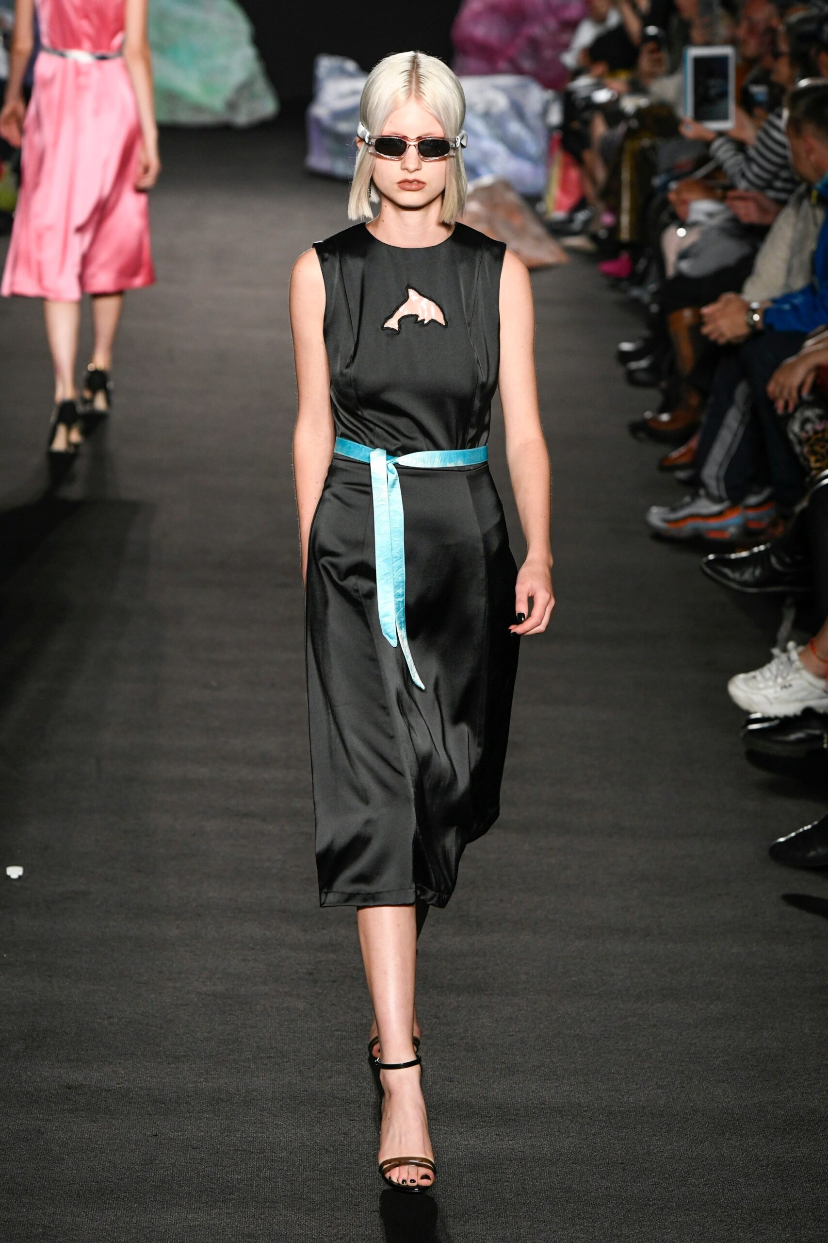 black silk sleeveless dress