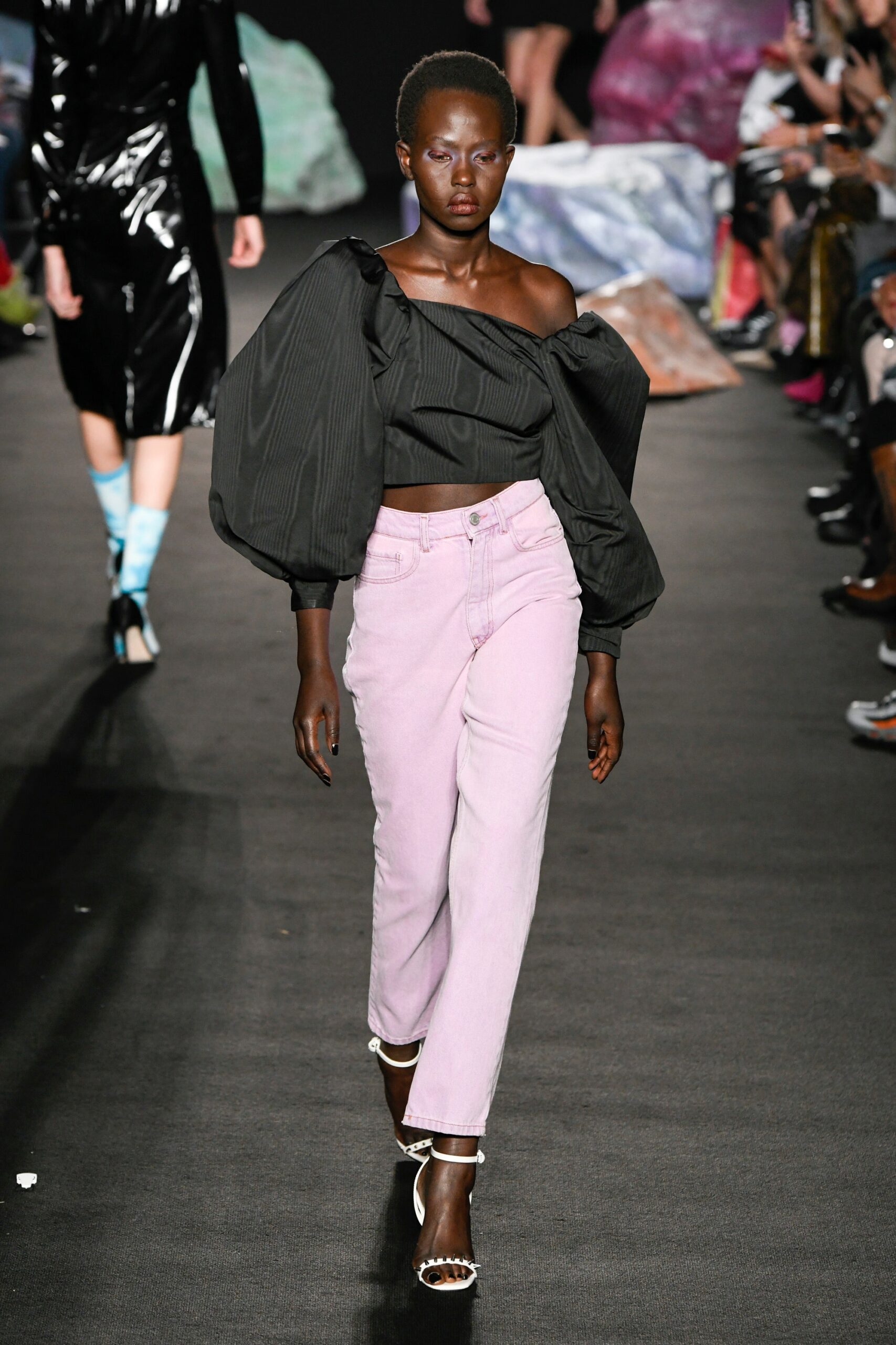 pink denim relaxed straight-leg pants