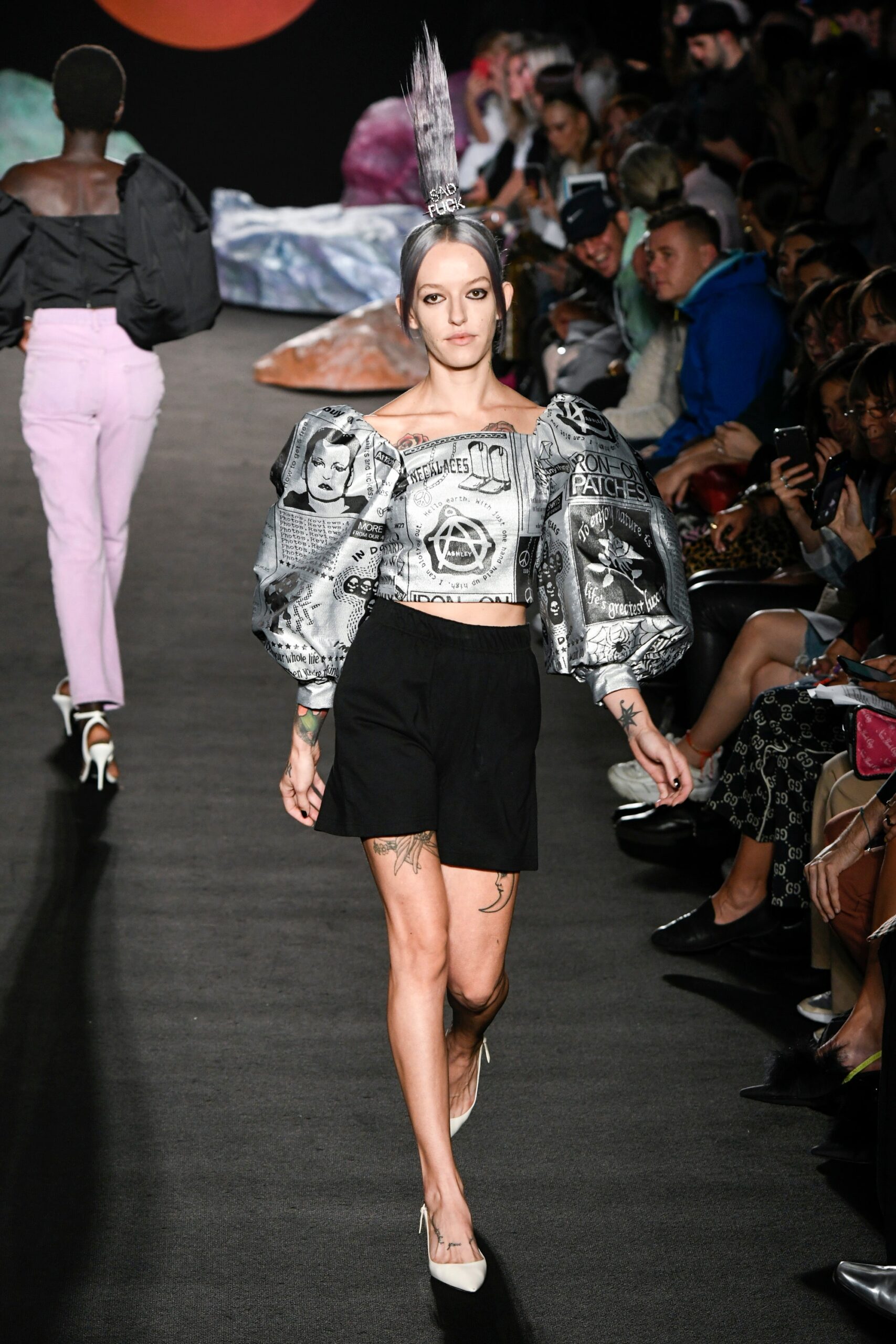 black and white printed top with shorts
