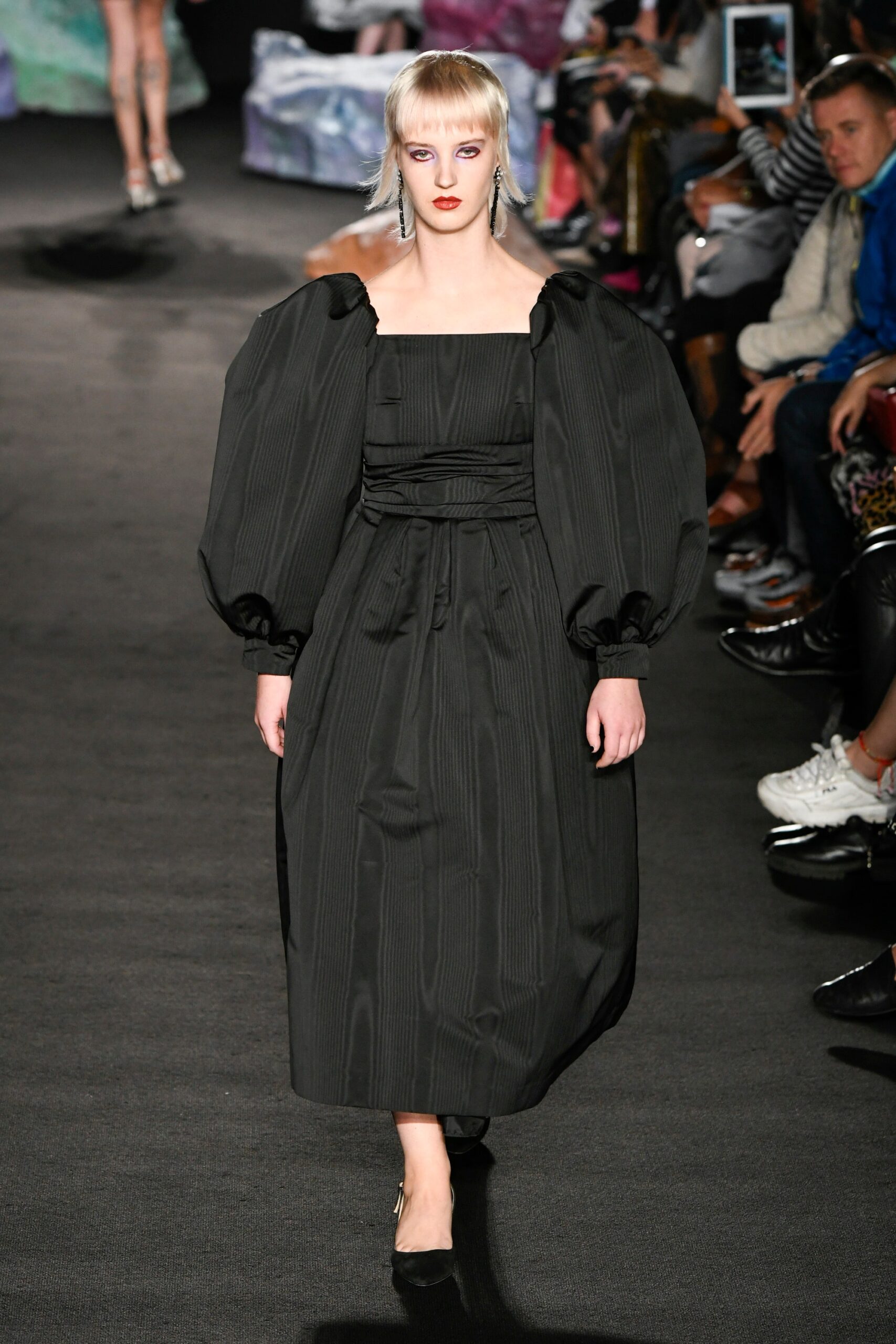 black pleated midi dress