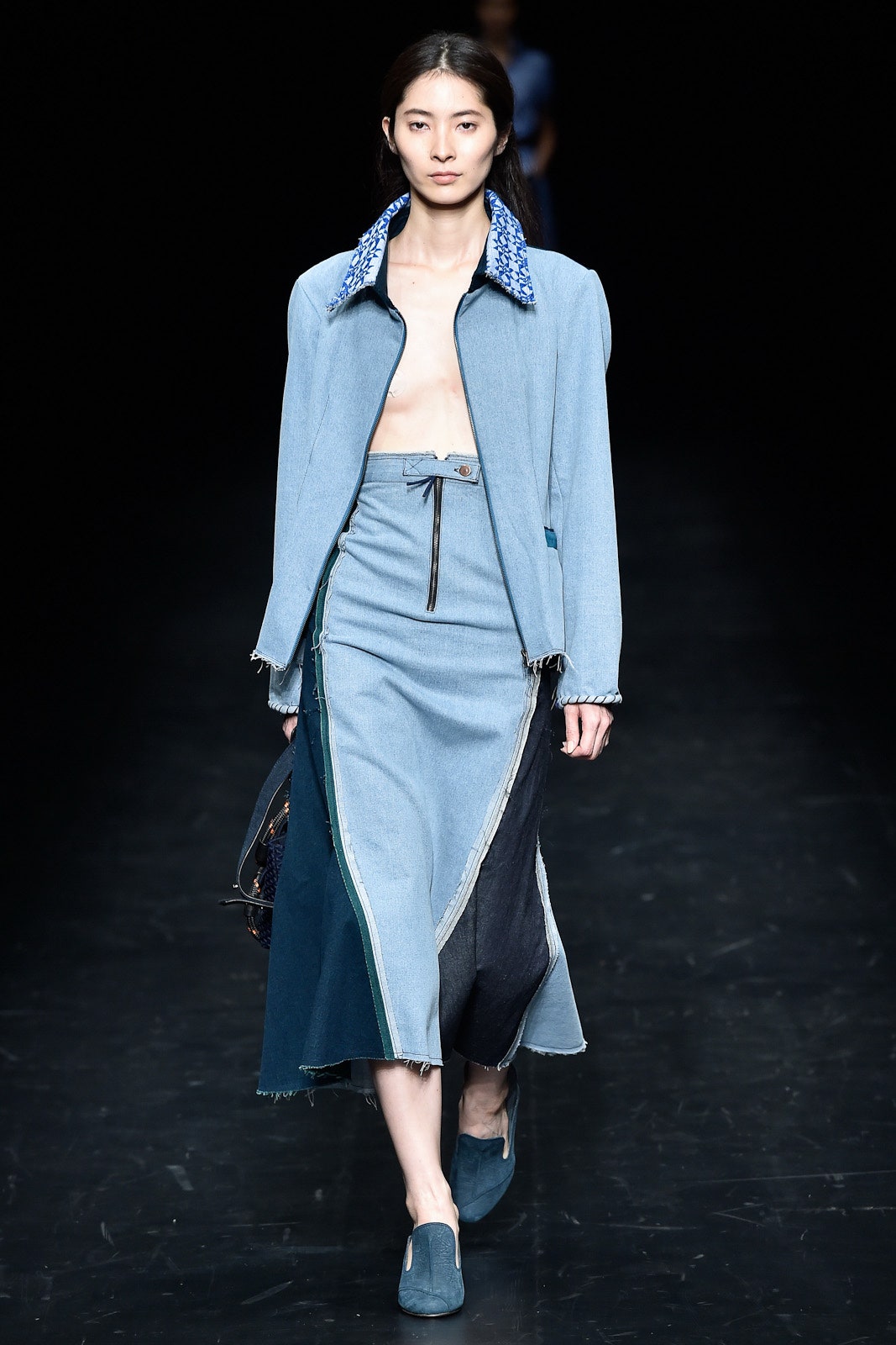 blue denim jacket and skirt