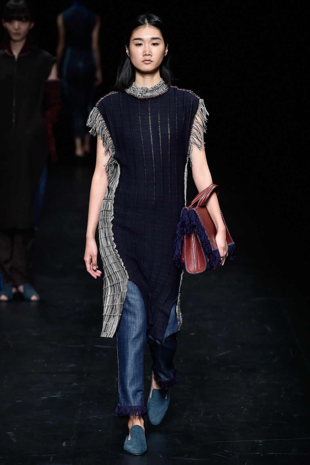 blue relaxed midi dress with fringes