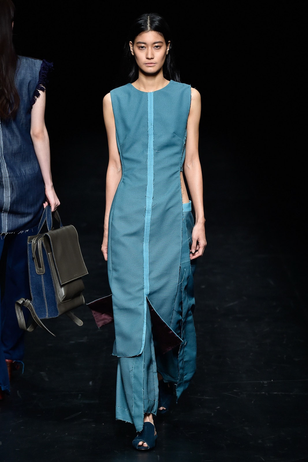 blue fitted sleeveless dress