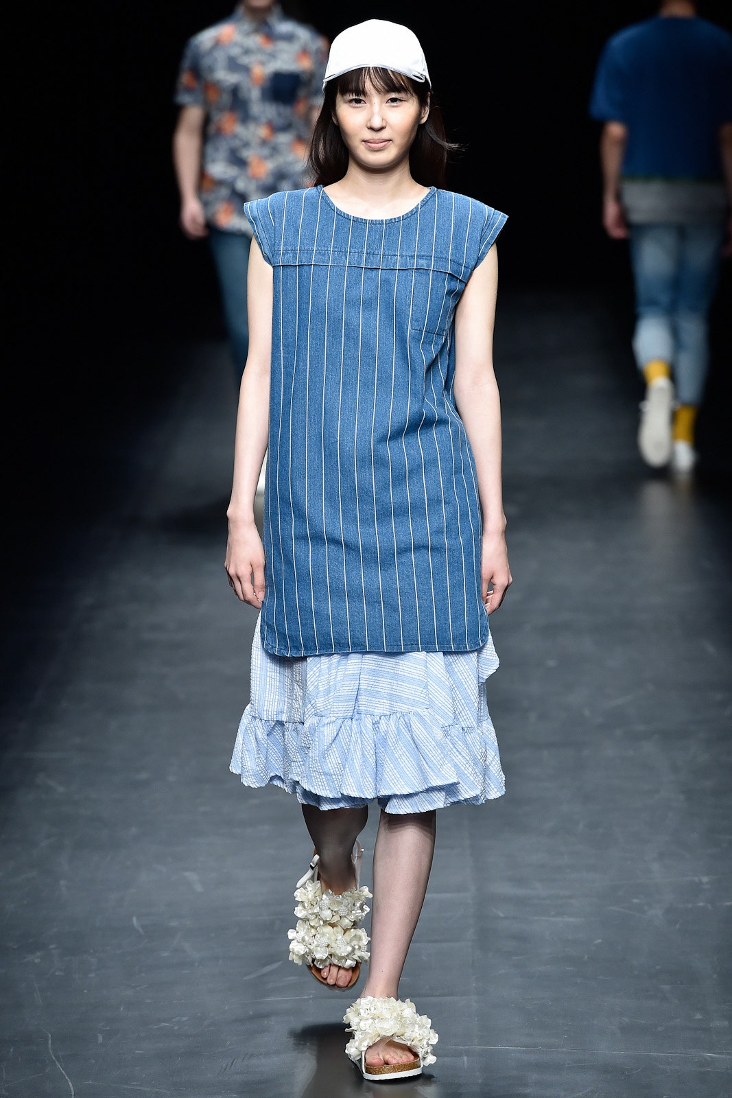 blue and white tiered dress