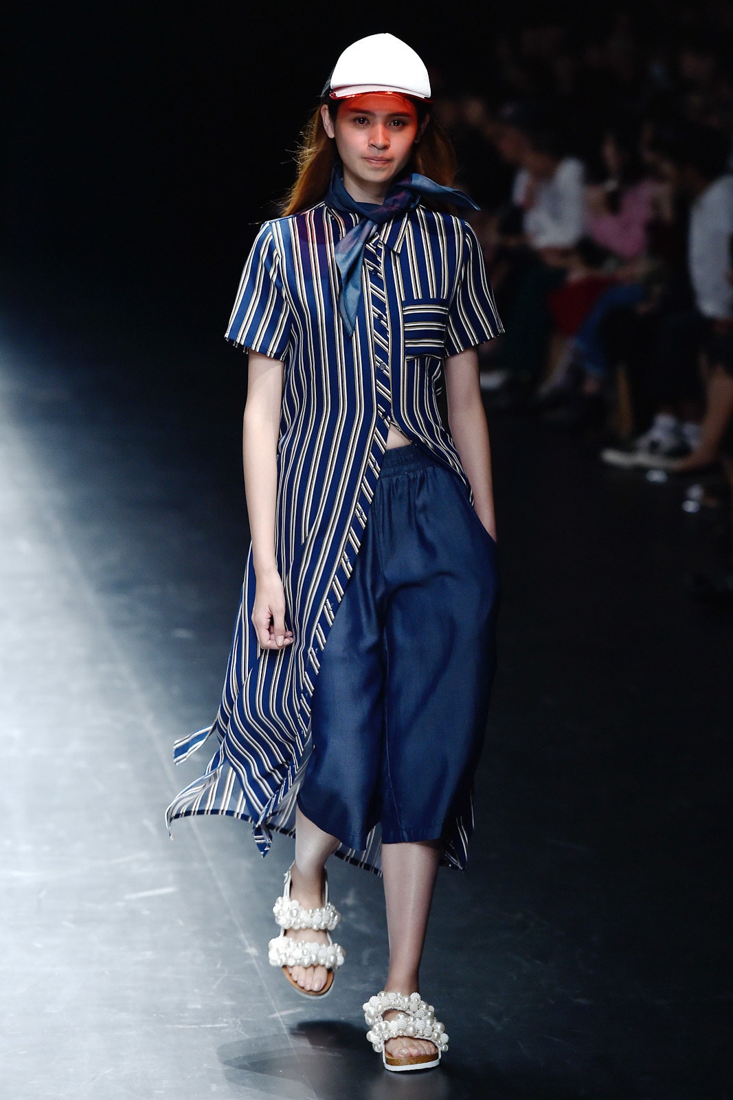 blue and white striped shirt-dress