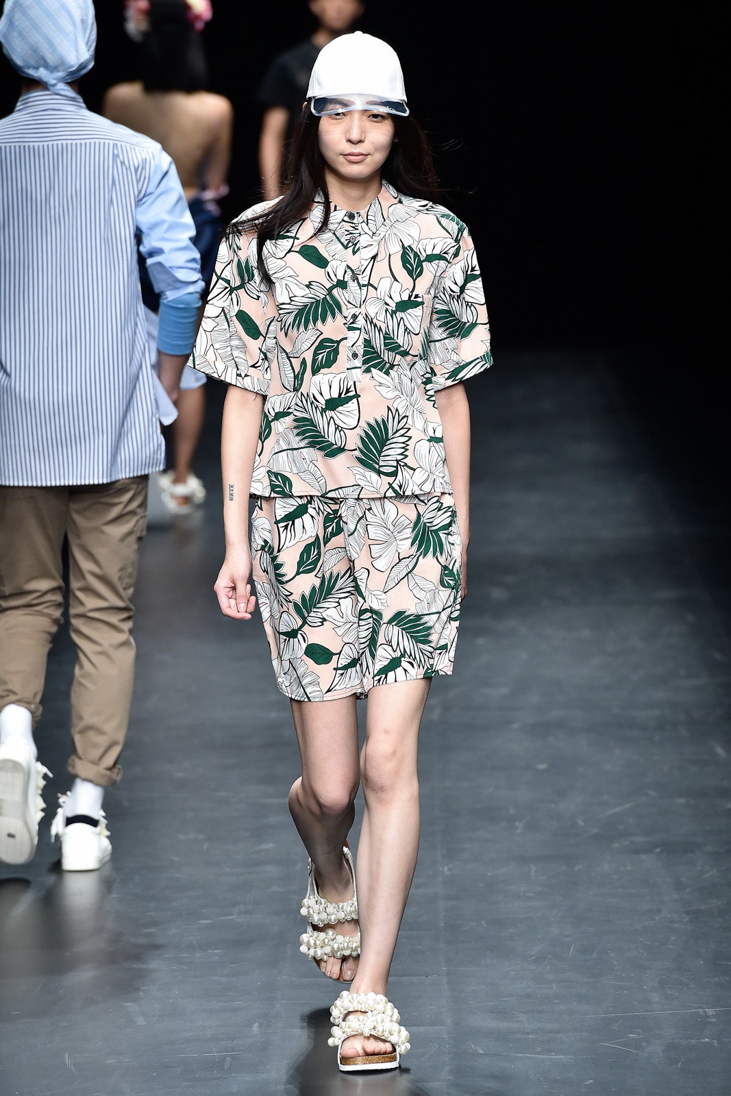 beige green printed mini dress