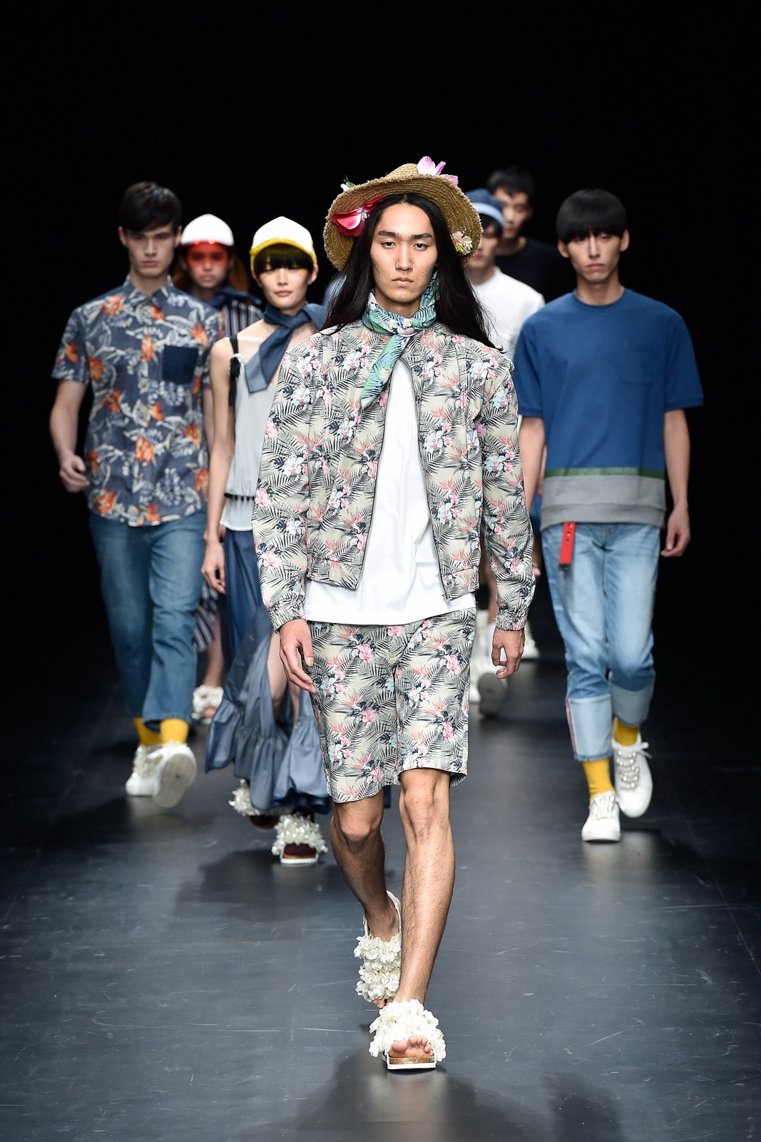 multi-patterned jacket and shorts