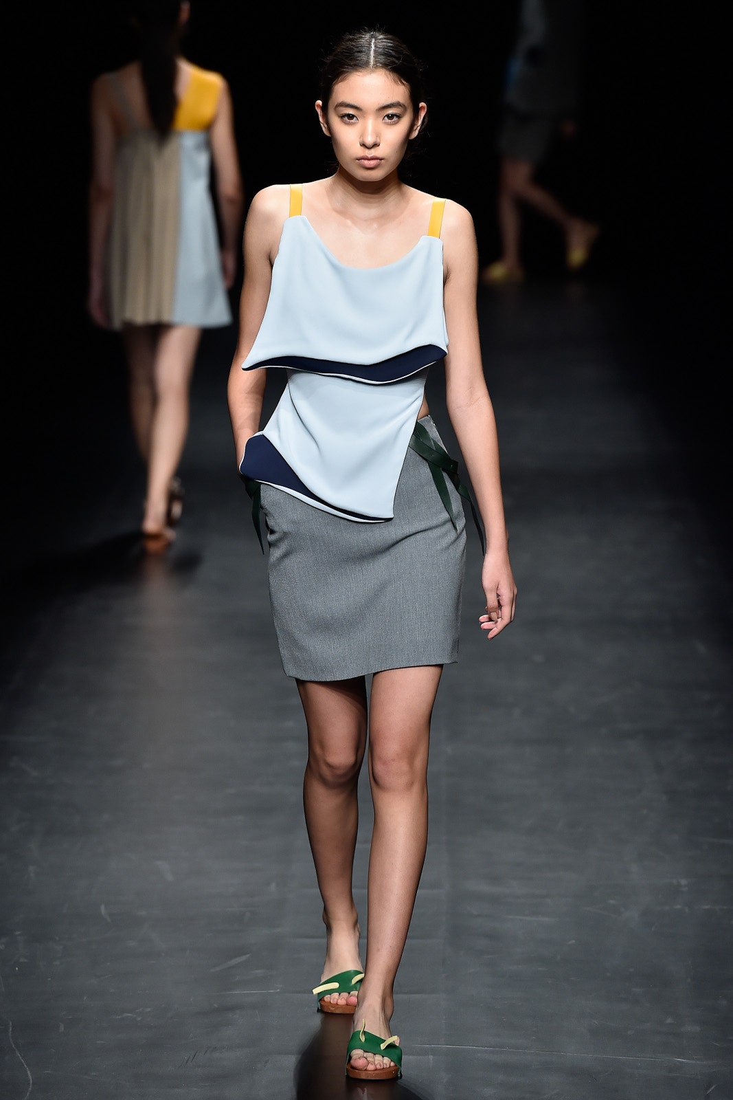 blue gray layered mini dress