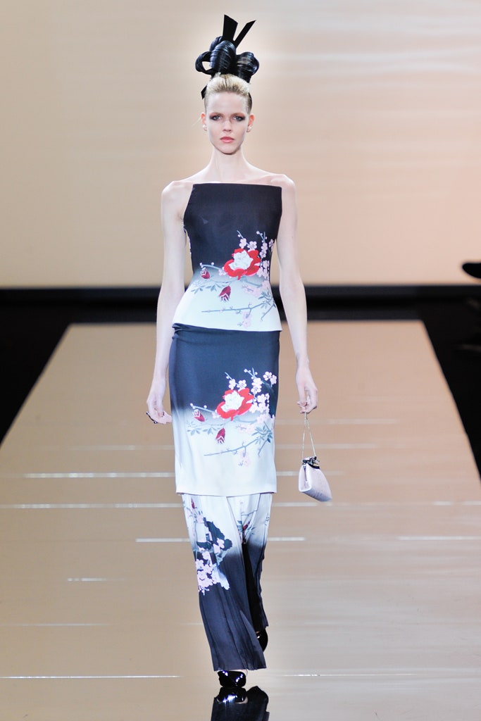 floral black and white silk gown