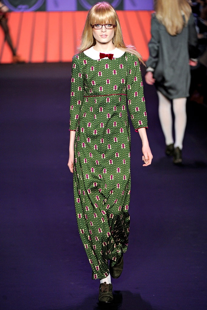 green printed long-sleeve dress