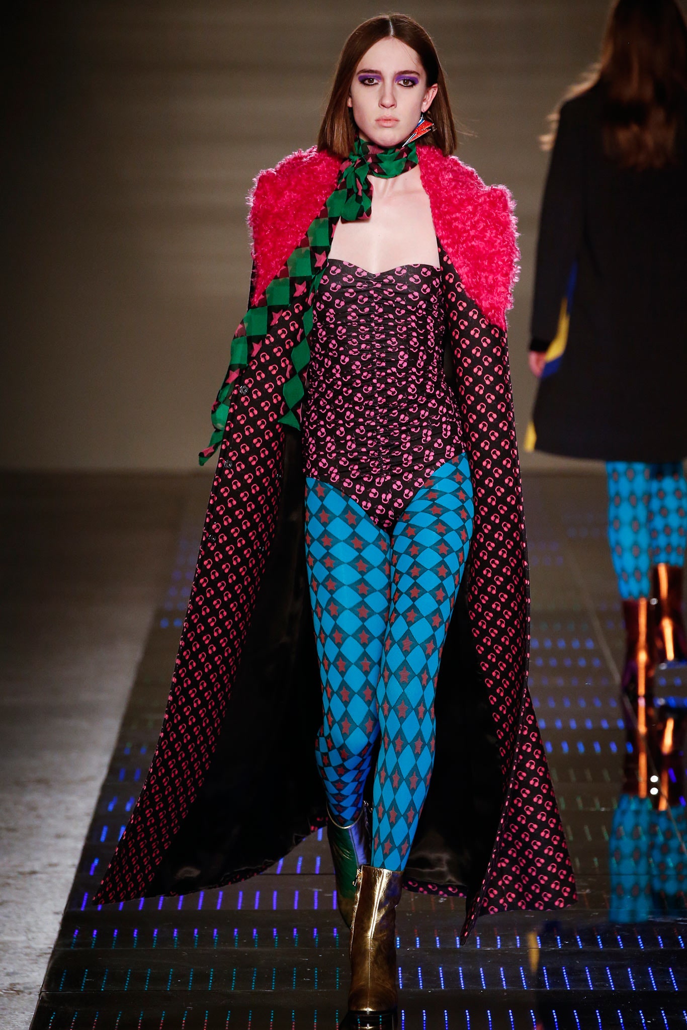 oversized pink fur cape with bodysuit