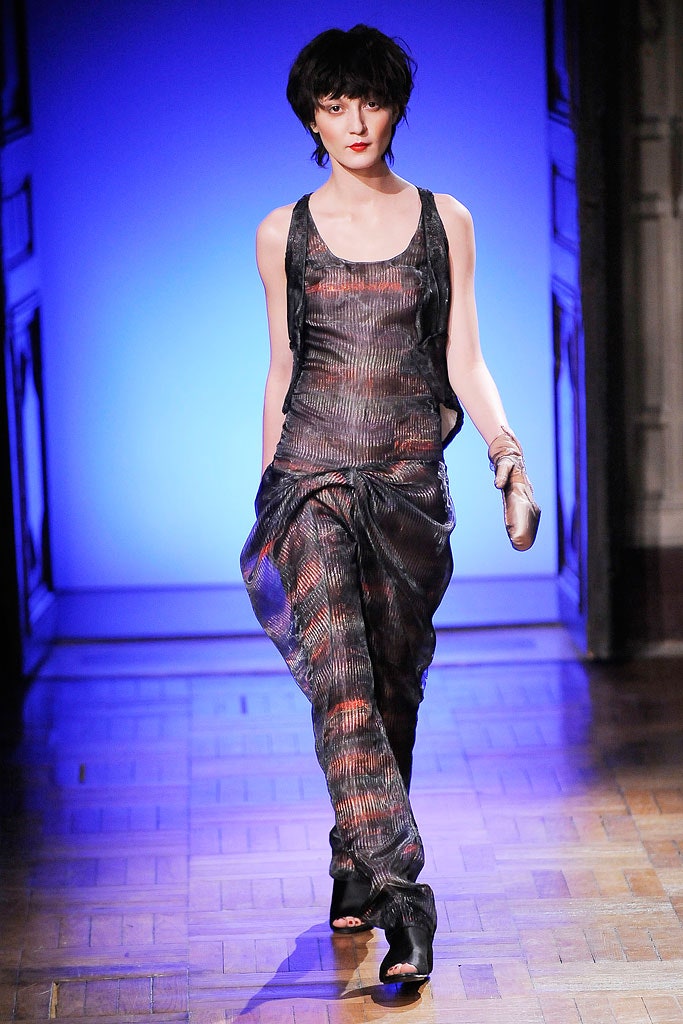 fitted black silk top and relaxed pants