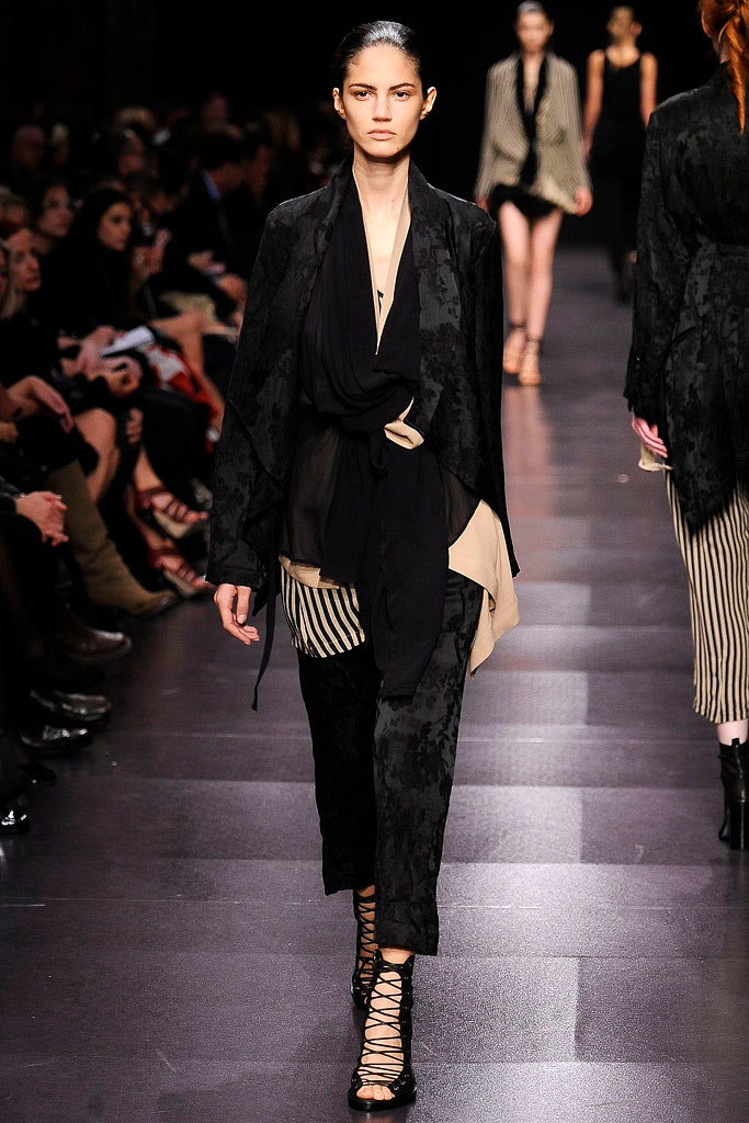 black silk long-sleeve collared relaxed draped jacket