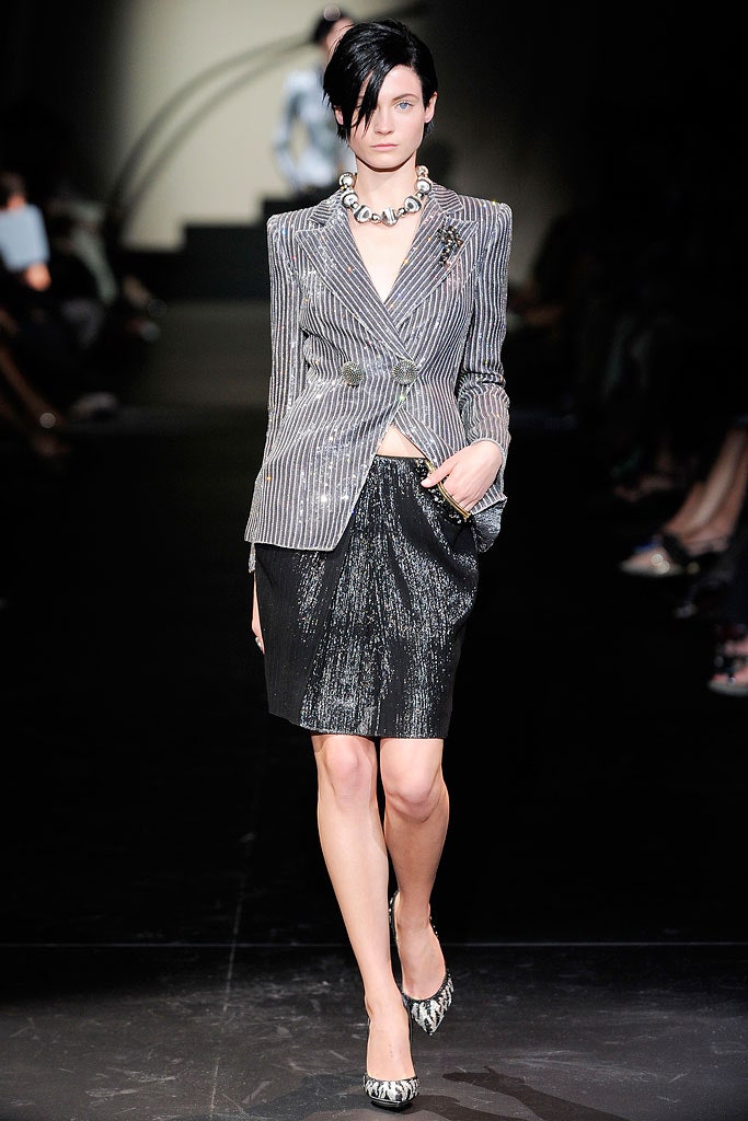 tailored striped blazer and pencil skirt