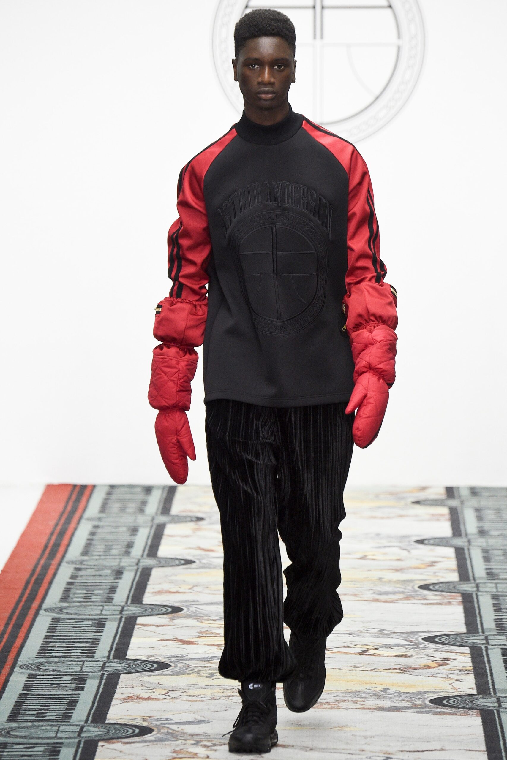 black and red high-neck top