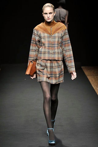 brown checked jacket with skirt