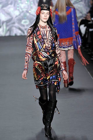 multi silk long-sleeve v-neck fitted layered printed dress
