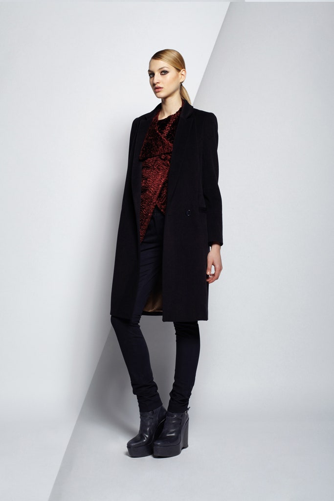 black coat red velvet top