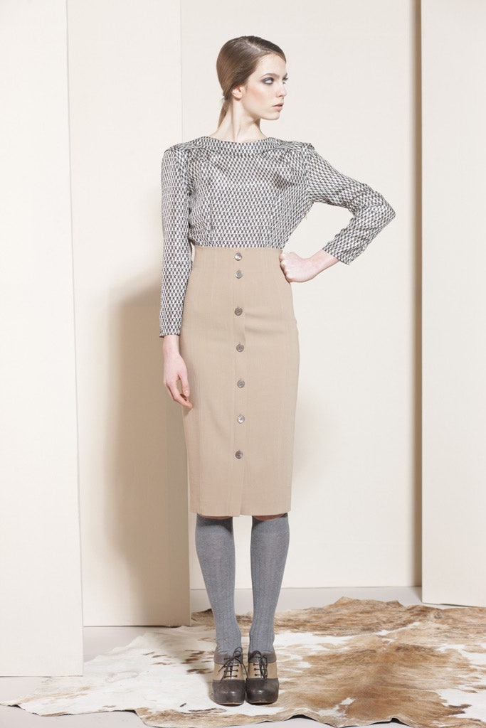 fitted blouse and pencil skirt