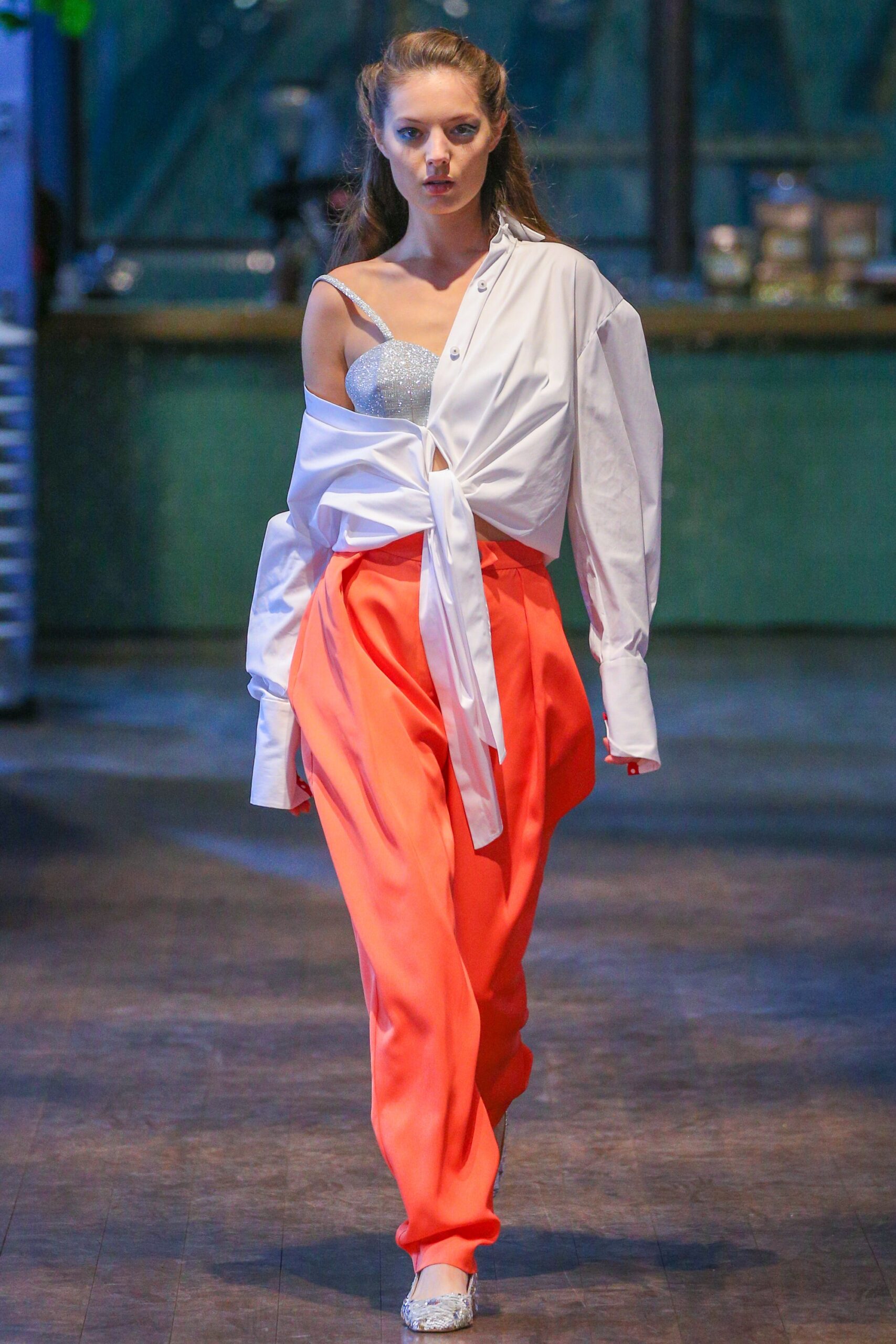 orange cotton relaxed wide-leg pants