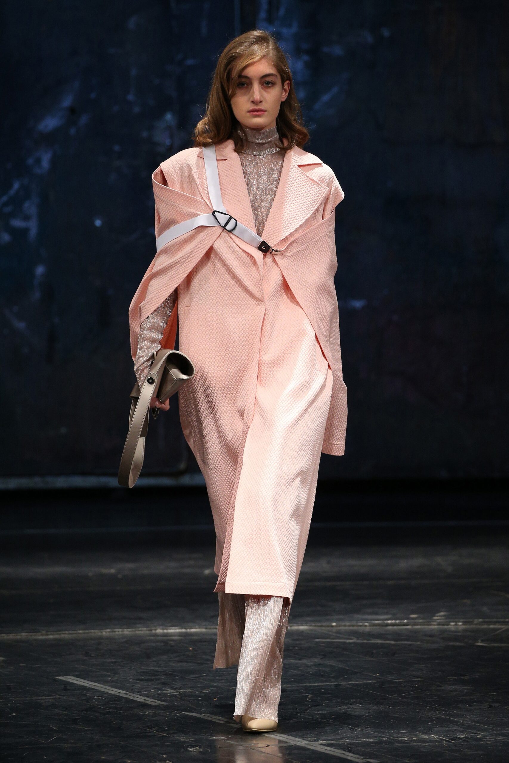 pink cotton long-sleeve collared relaxed buttoned midi coat