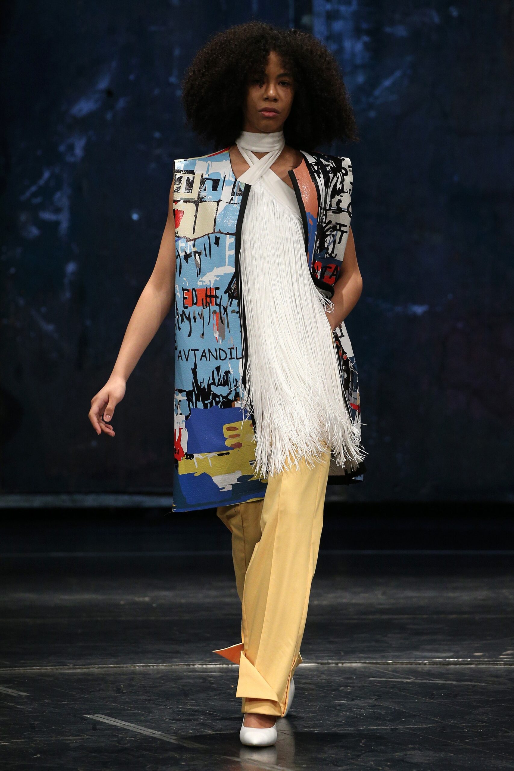 yellow cotton tailored straight-leg pants