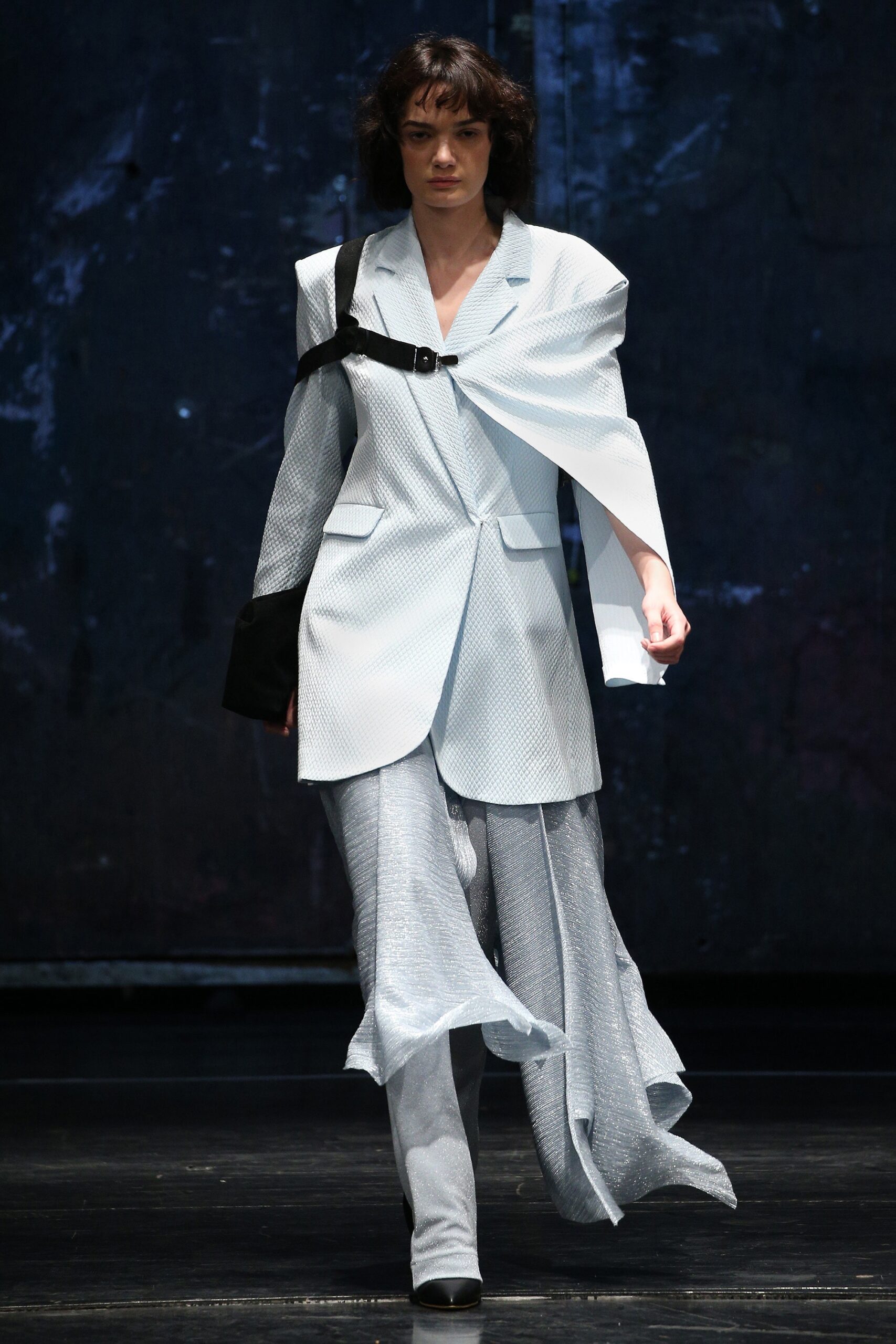 gray silk relaxed wide-leg flowing pants