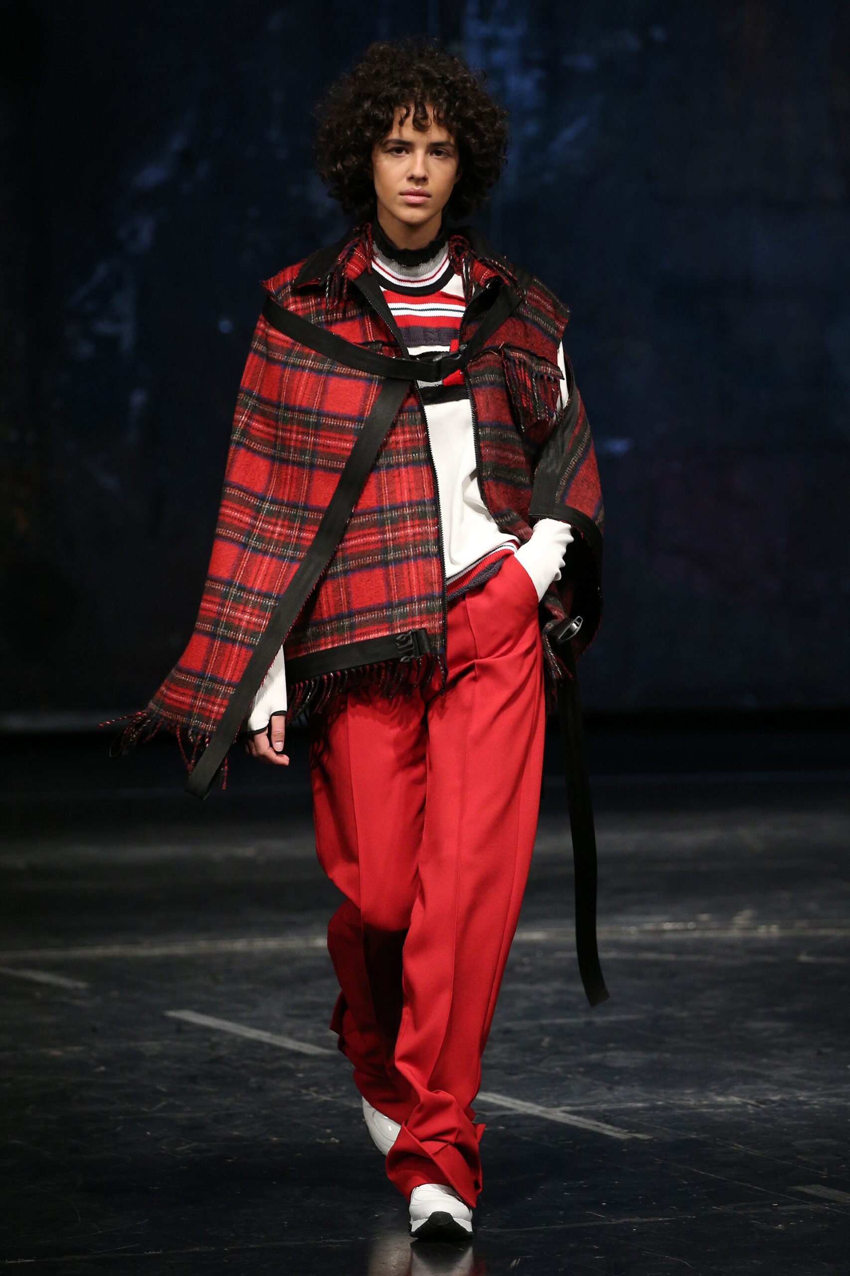 red and black checked poncho with fitted top