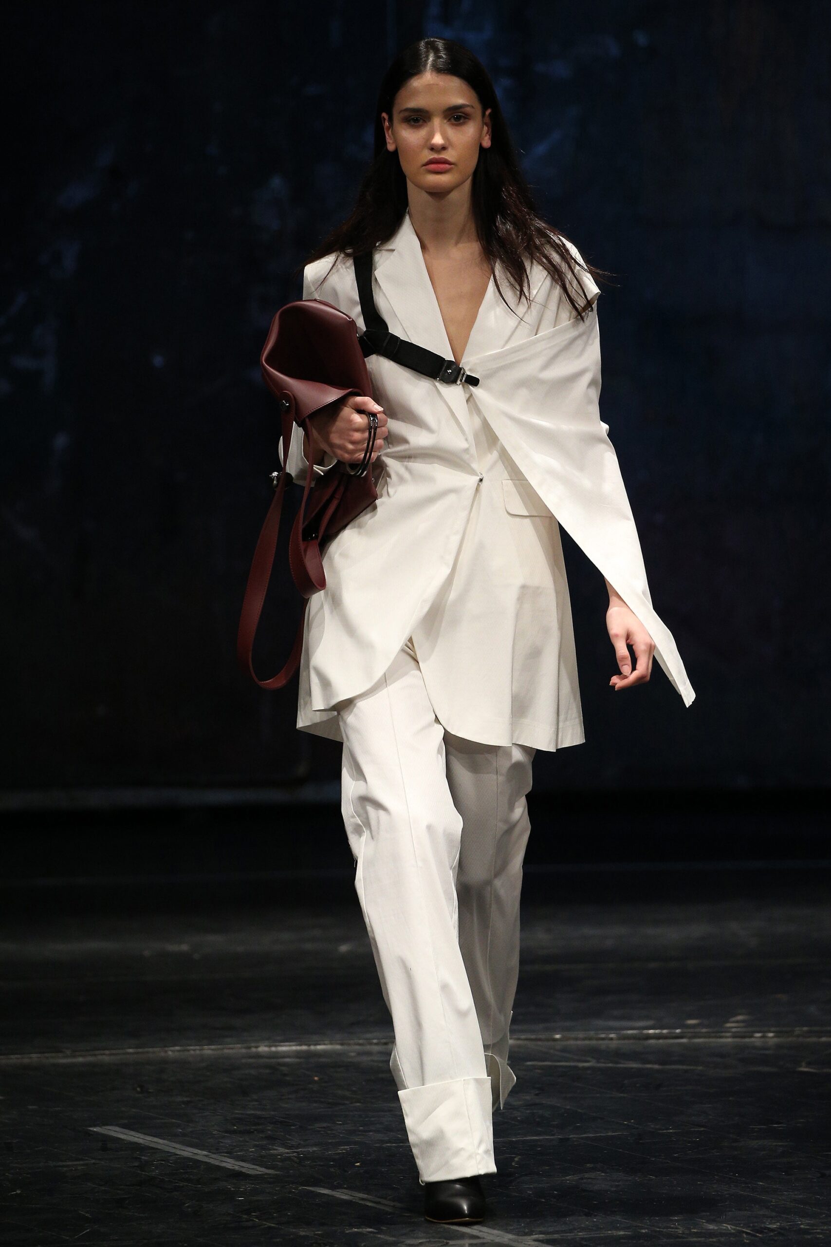 white fitted blazer and tailored pants