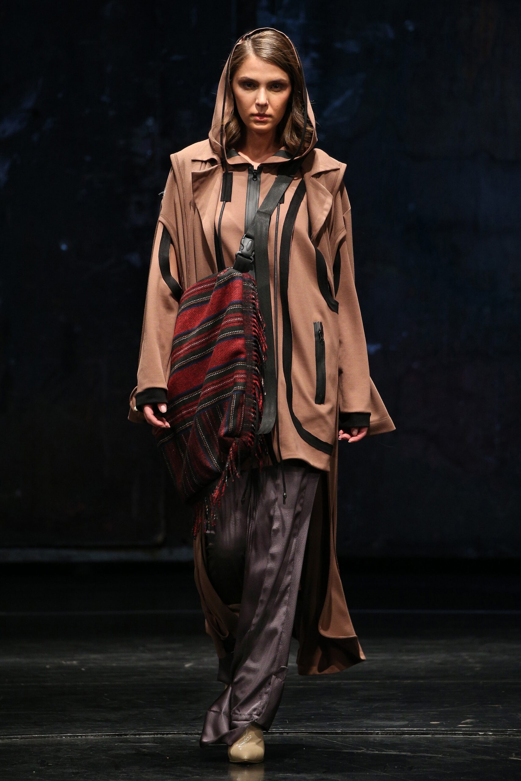 brown relaxed hooded coat