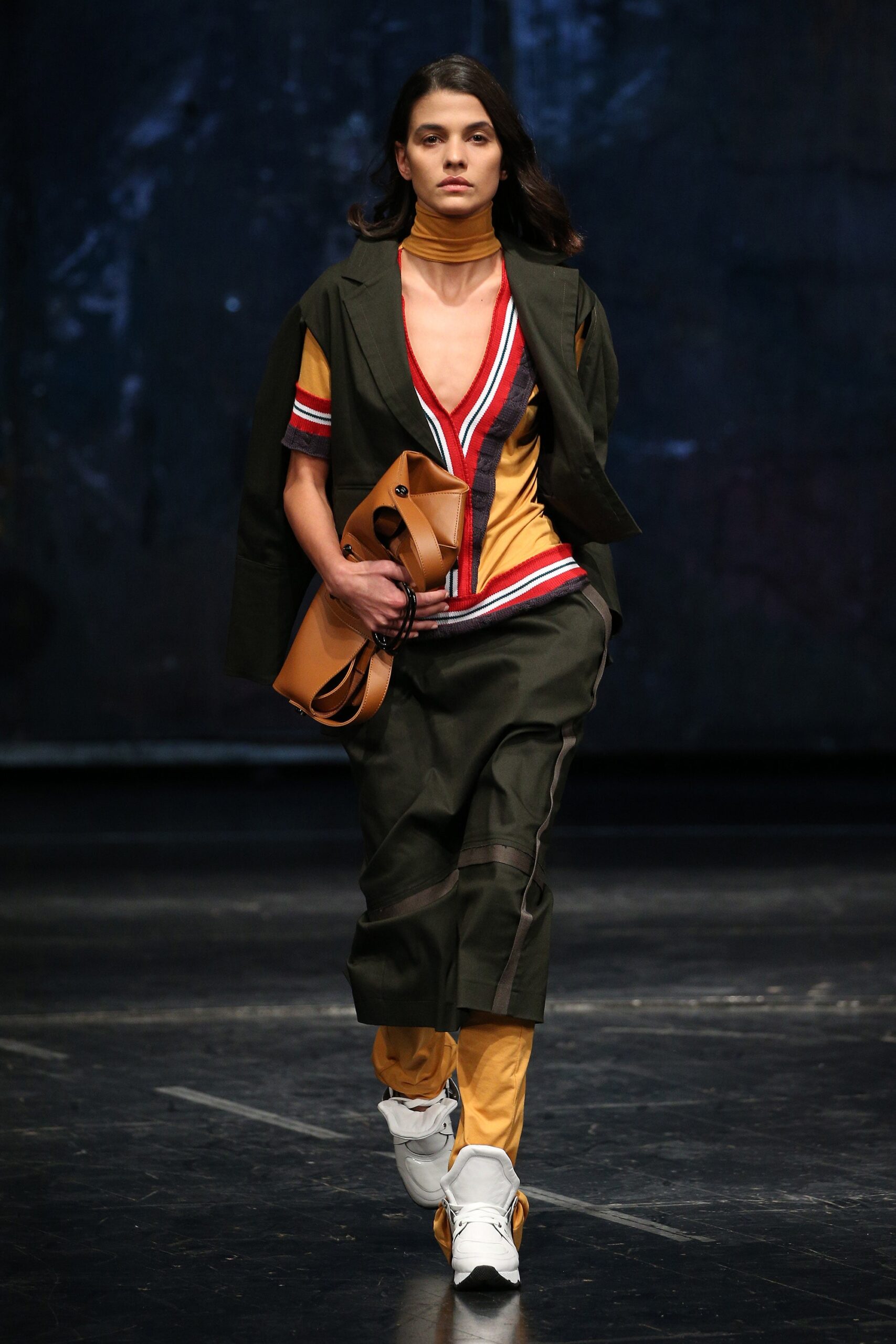 black jacket with color-blocked top