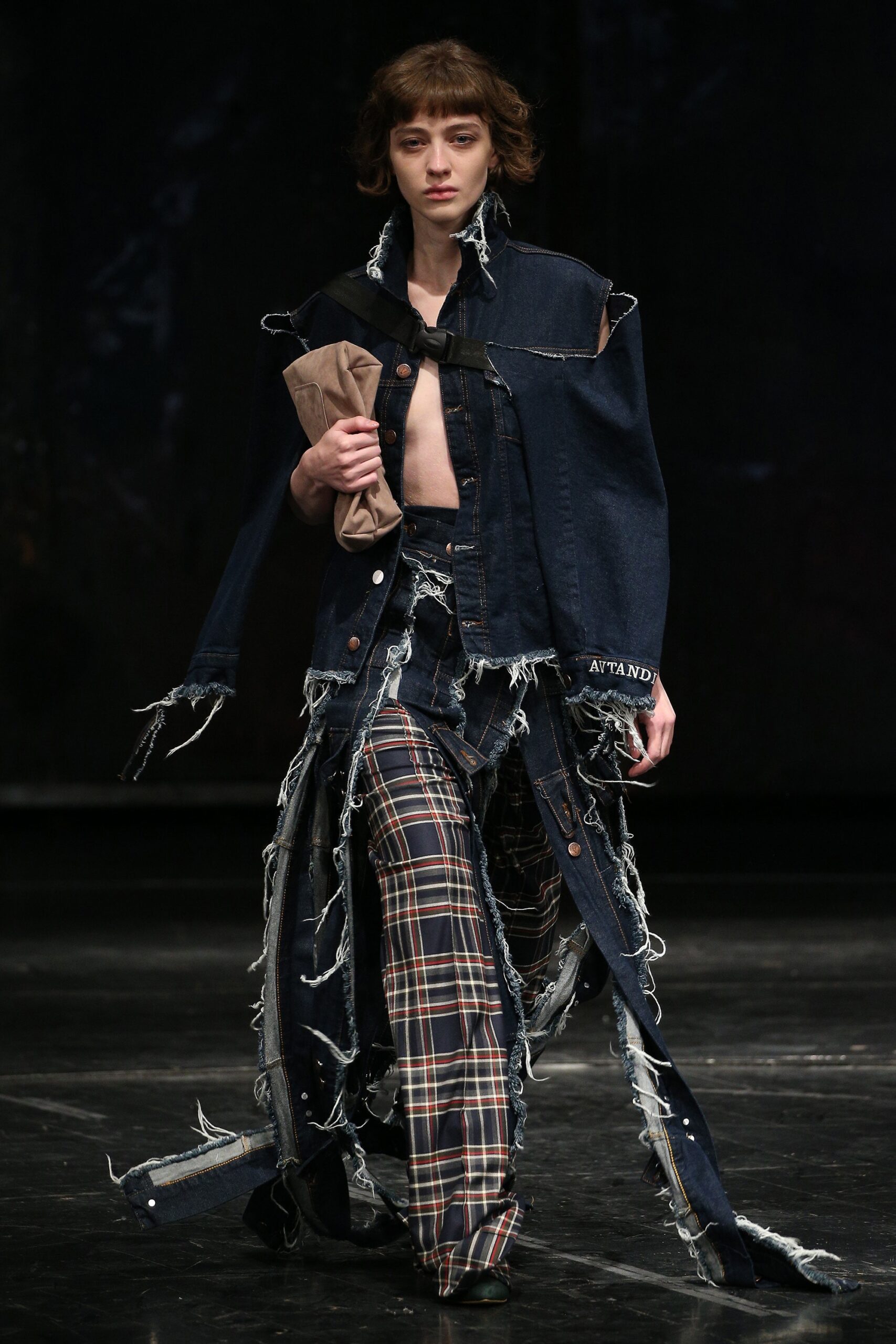 multi denim relaxed checked pants