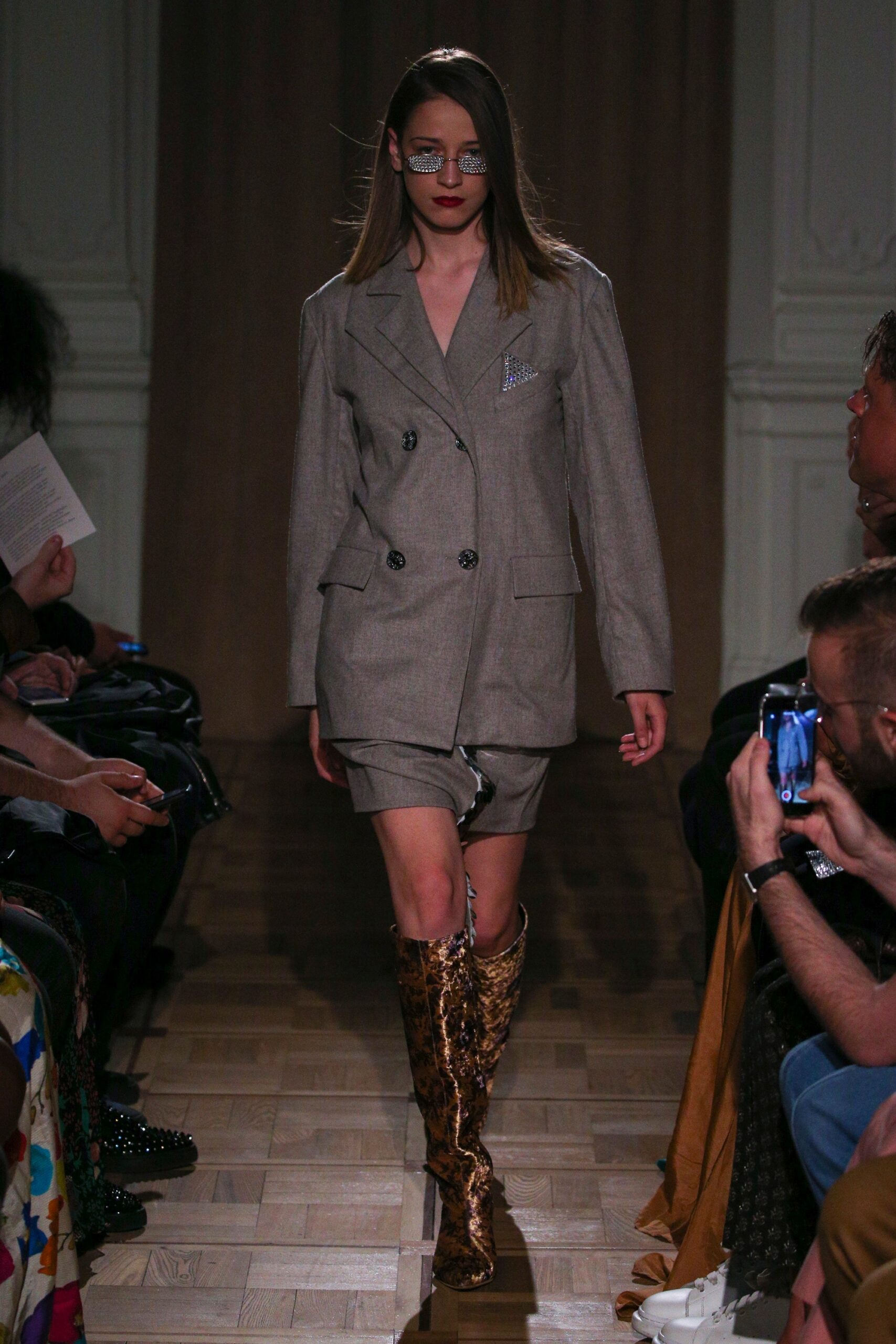 gray tailored blazer and shorts