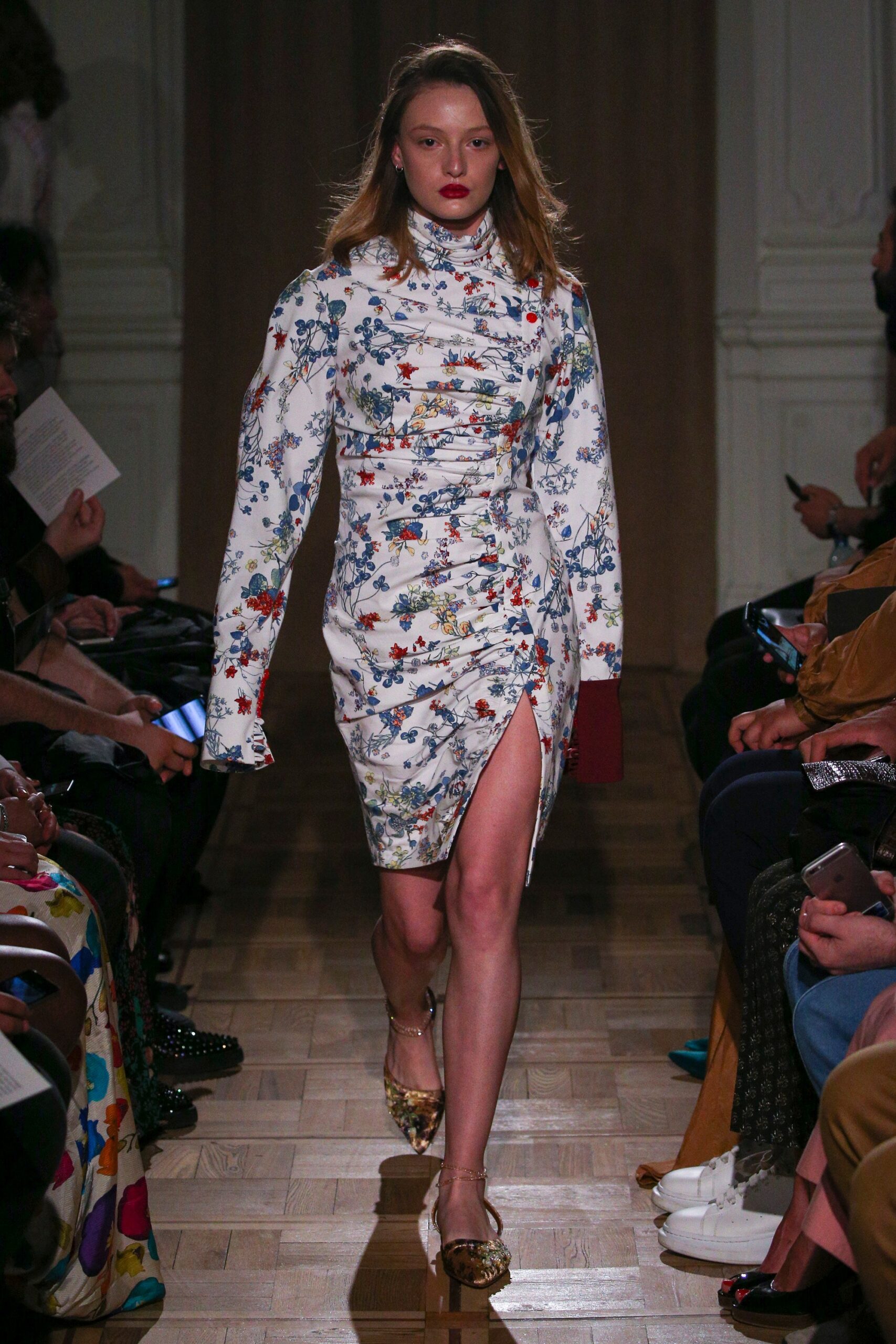 fitted white multi-patterned dress