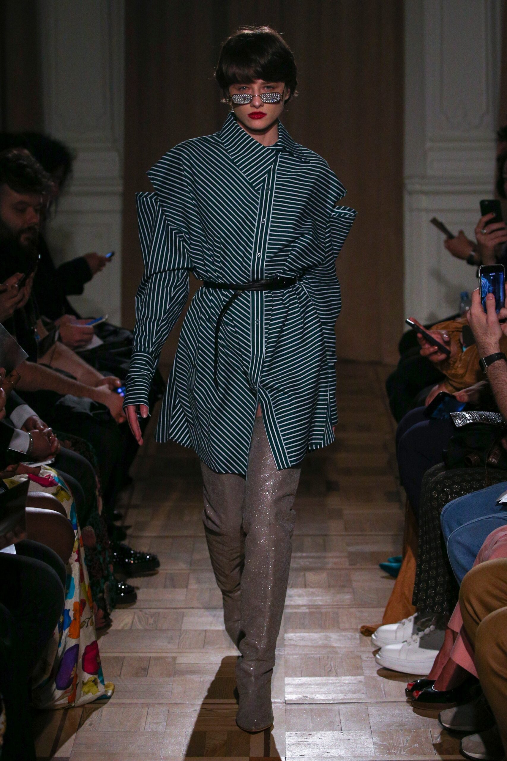 blue and white striped shirt-dress